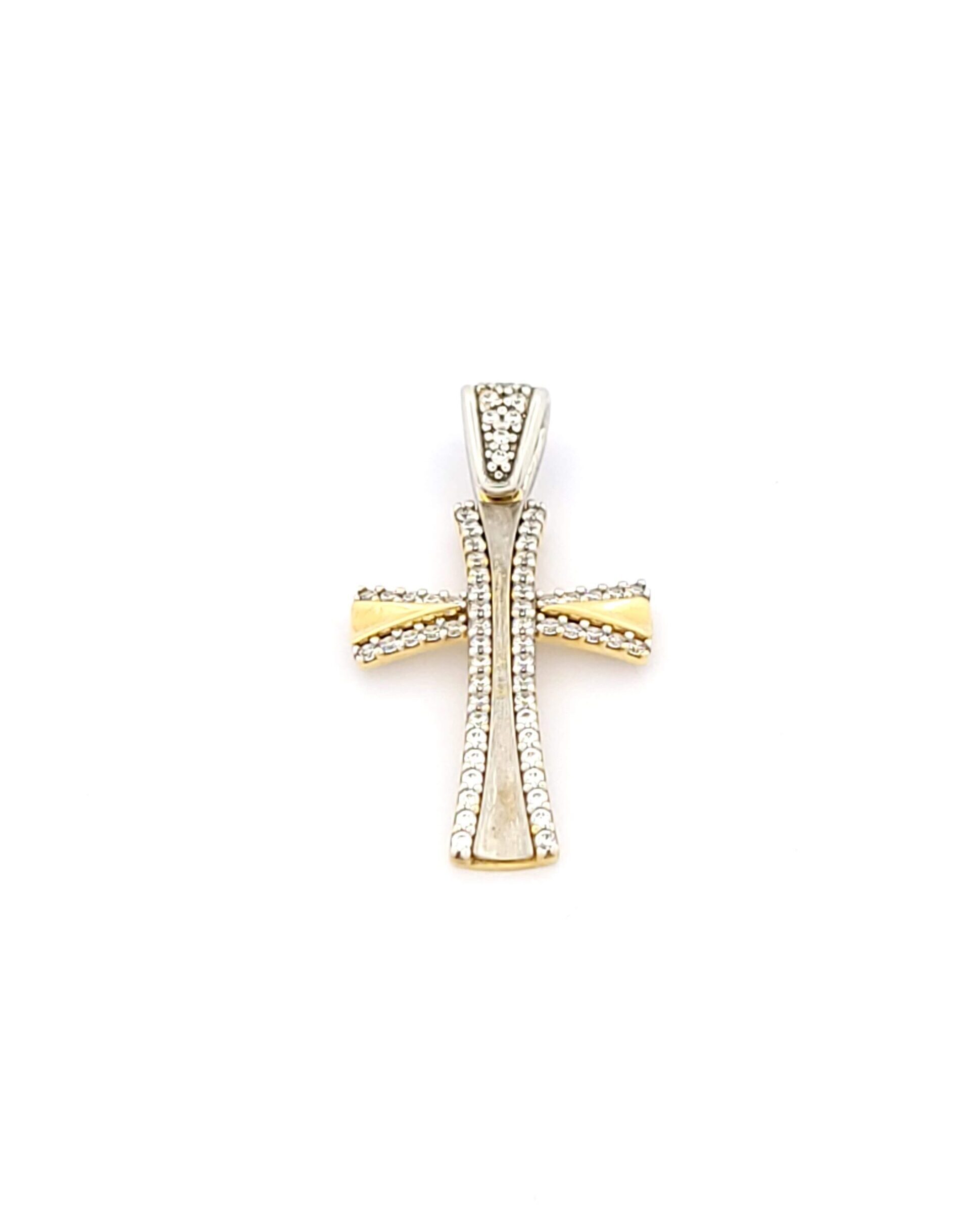 Λευκόχρυσος Δίχρωμος Γυναικείος Σταυρός Κ14 Val'Oro,Με Ζιργκόν κωδ.101908