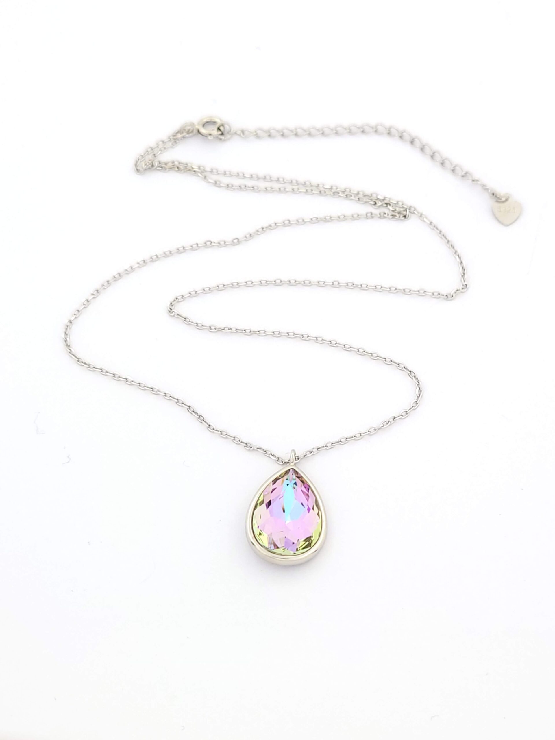 Ασημένιο Γυναικείο Κολιέ Δάκρυ, Με Μωβ Rainbow Ζιργκόν κωδ.101929