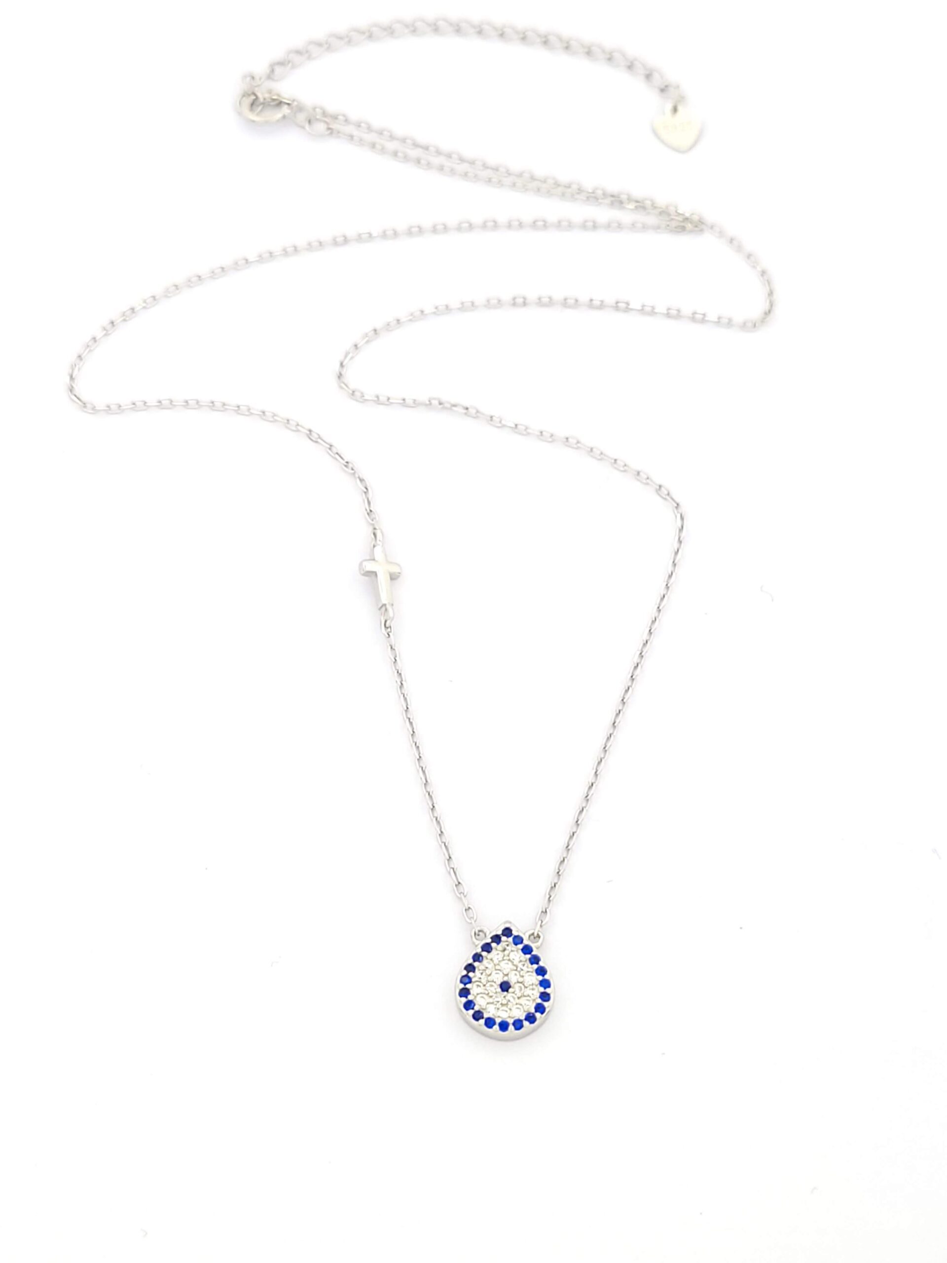 Ασημένιο Γυναικείο Κολιέ Δάκρυ, Με Ματάκι, Σταυρό Και Ζιργκόν κωδ.101917