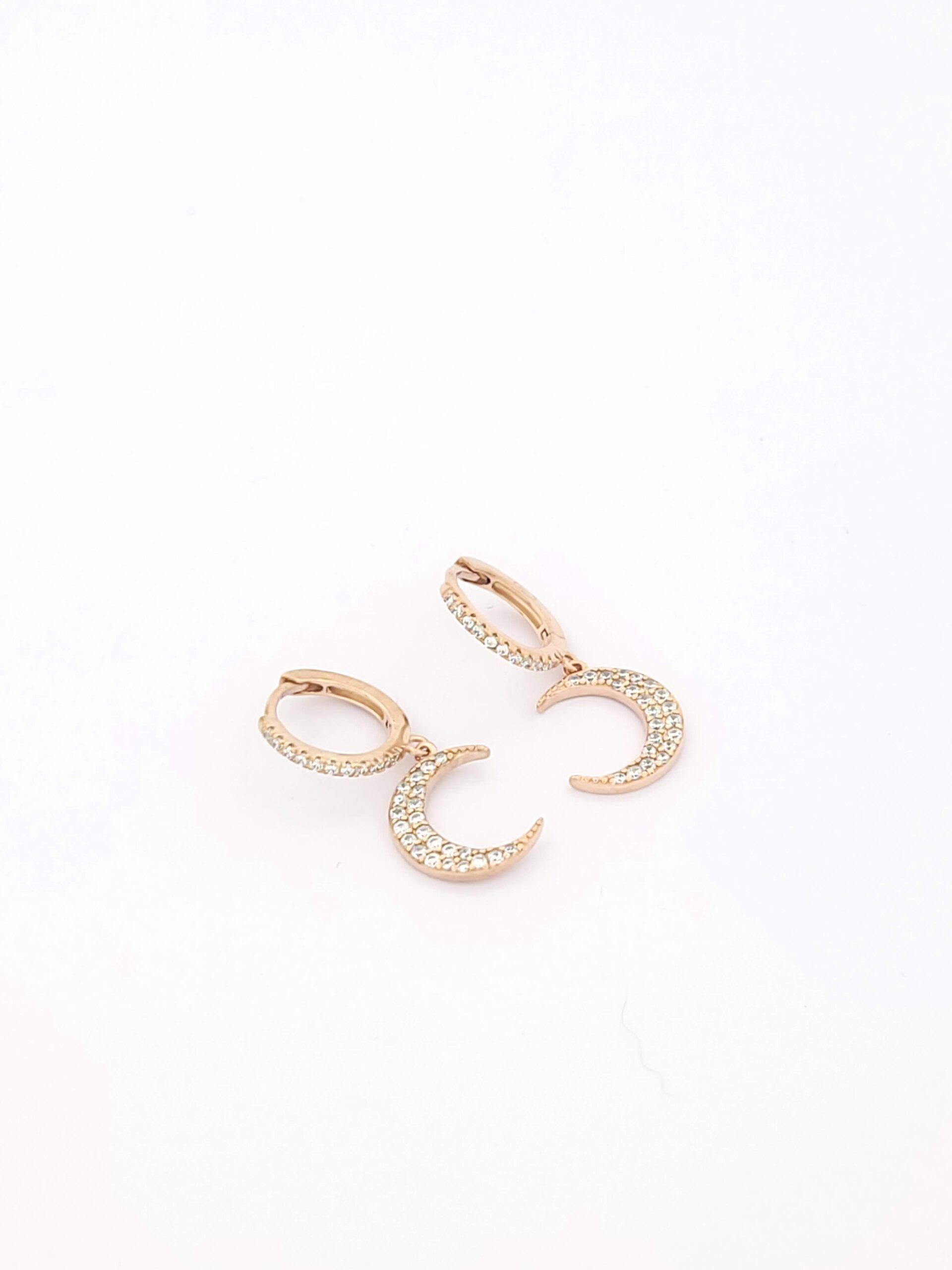 Ασημένια Ροζ Gold Γυναικεία Σκουλαρίκια Κρεμαστά Της Silver Union, Με Φεγγάρι Και Ζιργκόν κωδ.04-05-2318