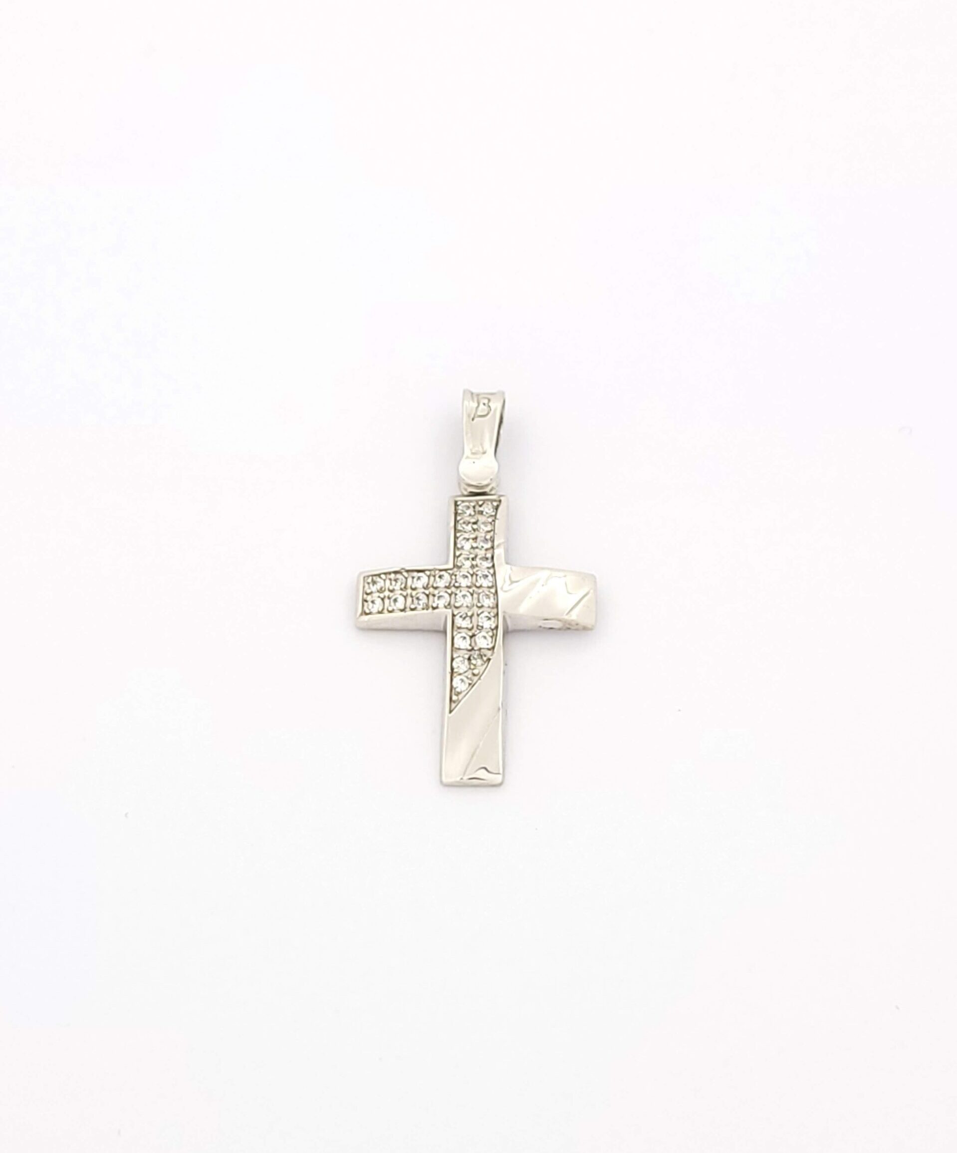 Λευκόχρυσος Γυναικείος Σταυρός Κ14,Με Ζιργκόν κωδ.102053