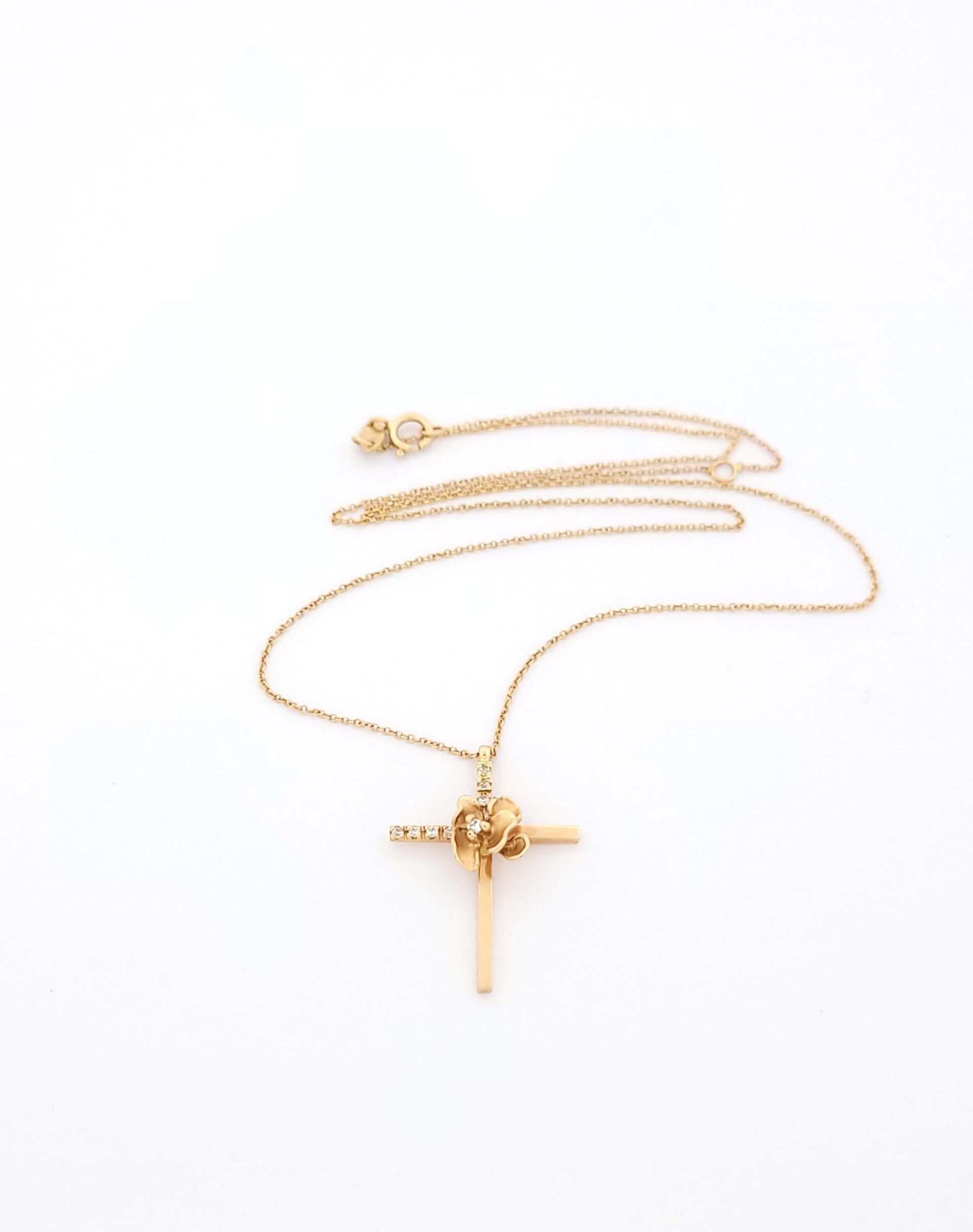 Ροζ Gold Γυναικείος Σταυρός K14,Με Λουλούδι και Ζιργκόν και Ροζ Gold Αλυσίδα κωδ.102057