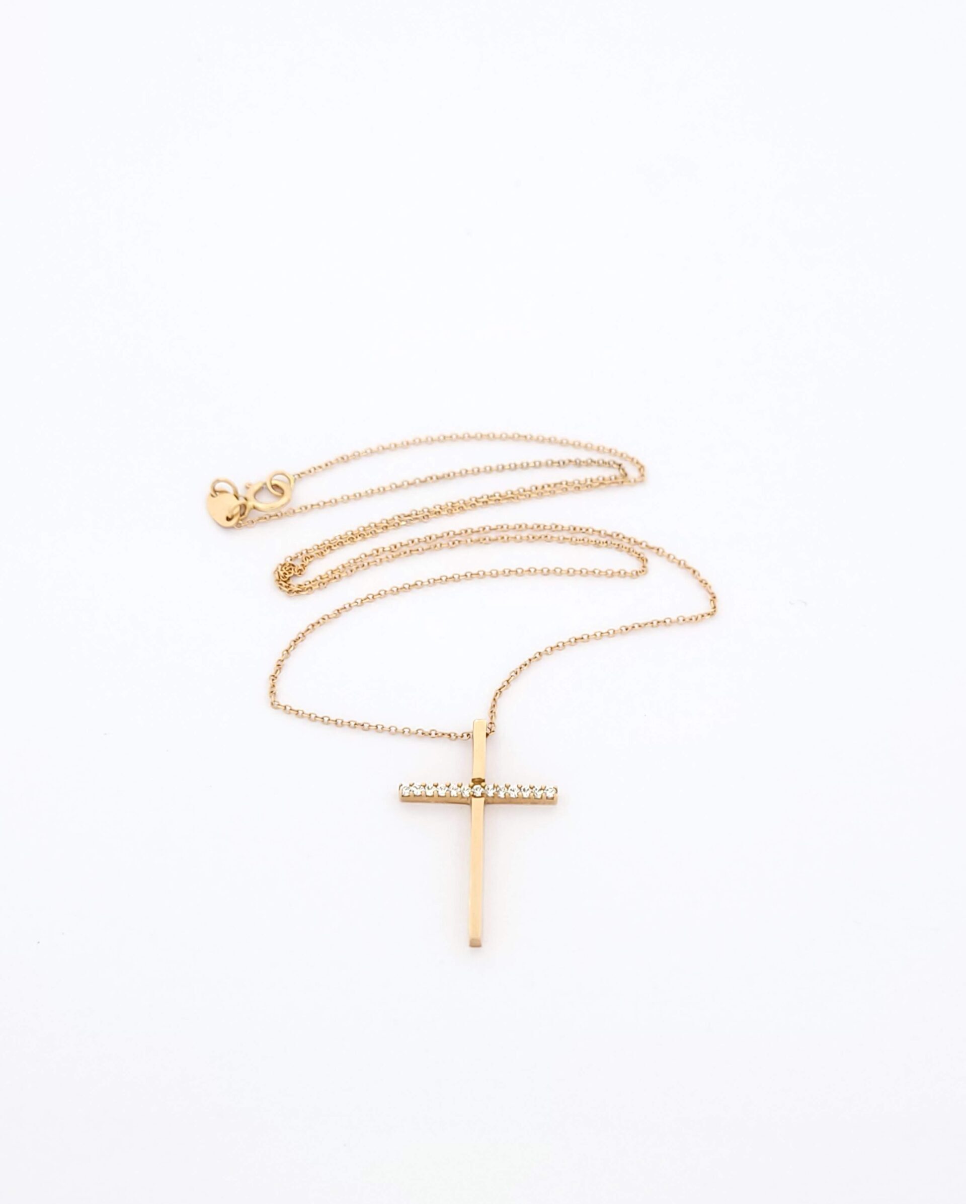 Ροζ Gold Γυναικείος Σταυρός MetronGold K14,Με Ζιργκόν και Ροζ Gold Αλυσίδα κωδ.100356