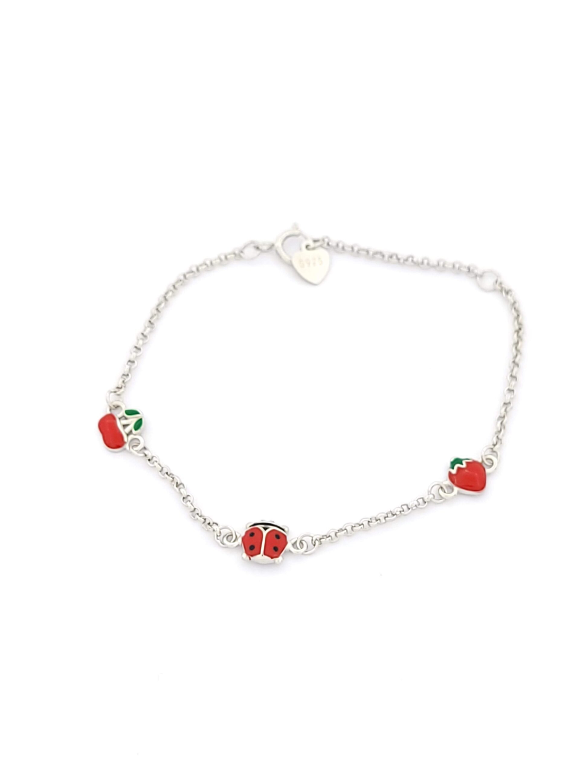 Ασημένιο Παιδικό Βραχιόλι Για Κορίτσι Με Φράουλα, Πασχαλίτσα Και Κεράσια Με Σμάλτο κωδ.101966