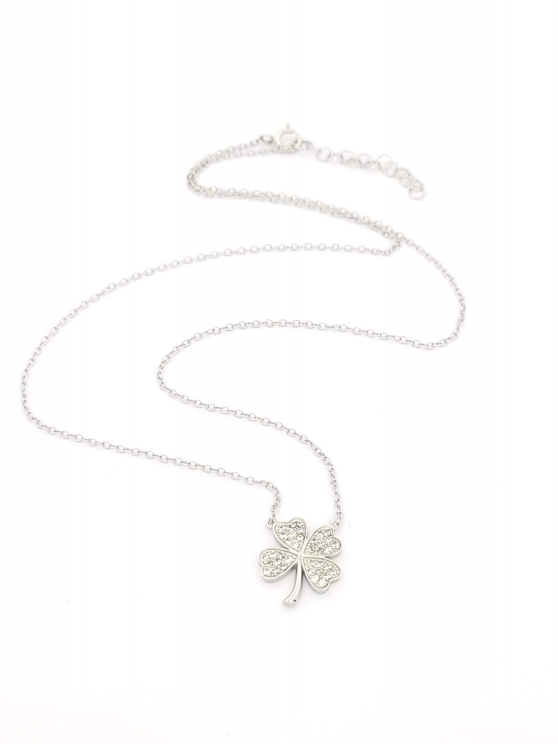 Ασημένιο Γυναικείο Κολιέ Της Silver Union, Με Τετράφυλλο Και Λευκά Ζιργκόν κωδ.04-07-1079