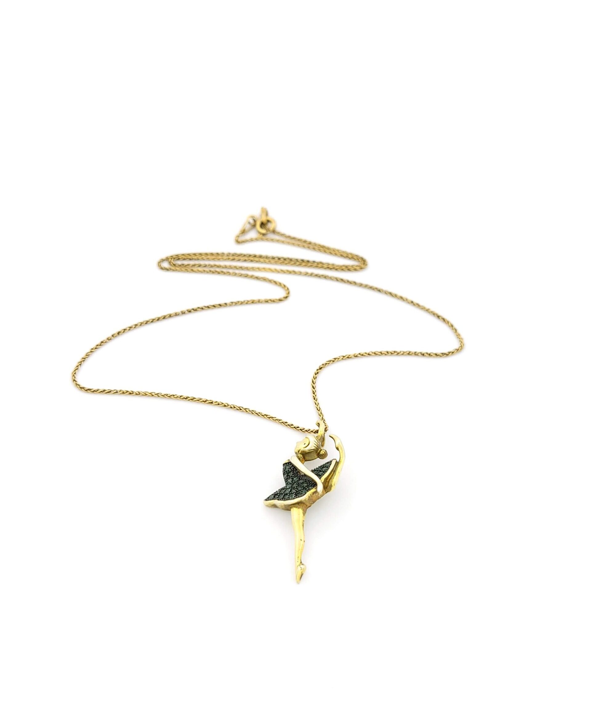 Ασημένιο Επιχρυσωμένο Γυναικείο Κολιέ,Με Μπαλαρίνα Με Πράσινα Ζιργκόν κωδ.102162