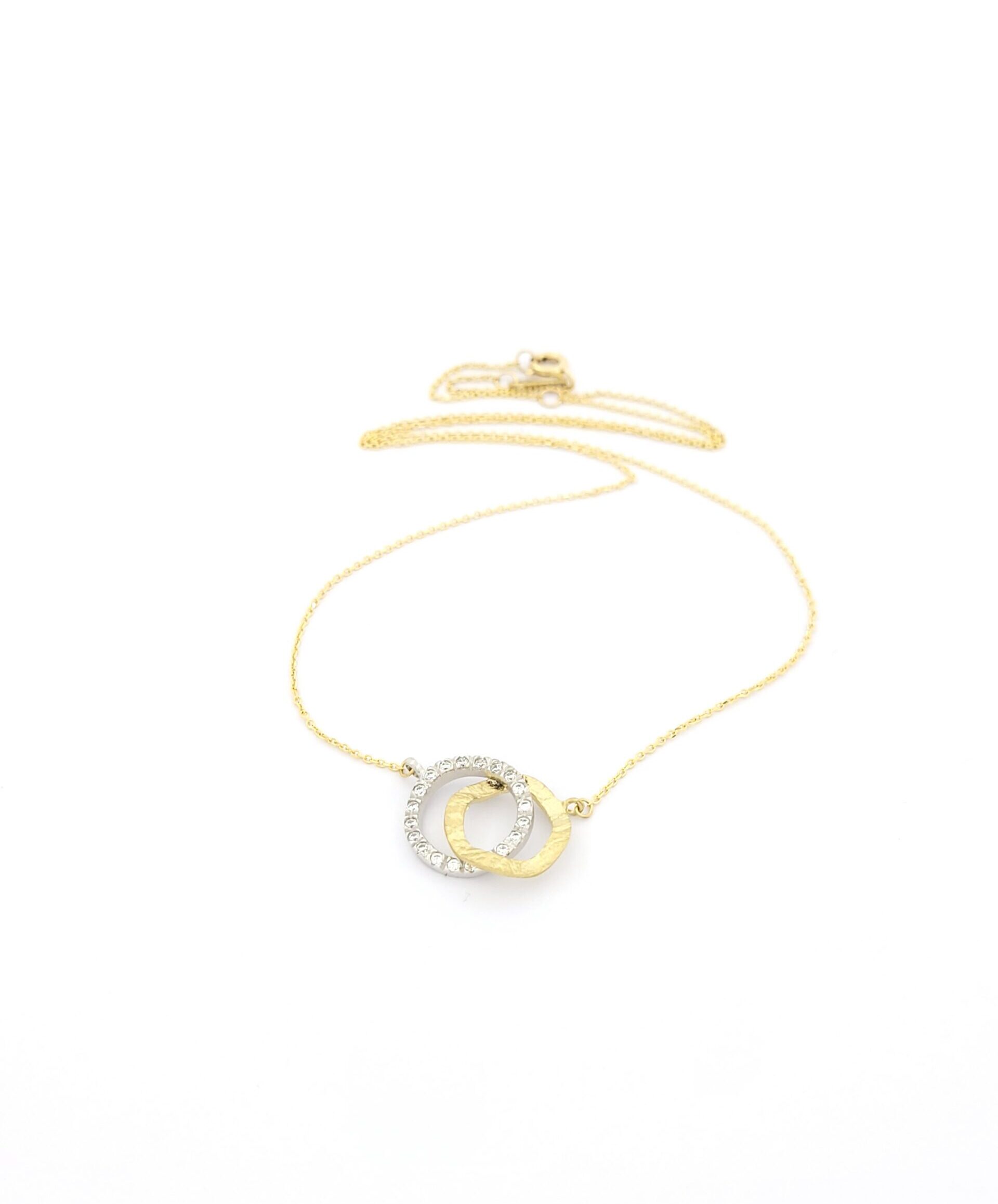 Χρυσό Δίχρωμο Γυναικείο Κολιέ Καγιόγλου Κ9,Με Μοτίφ Κύκλους Με Ζιργκόν κωδ.102247