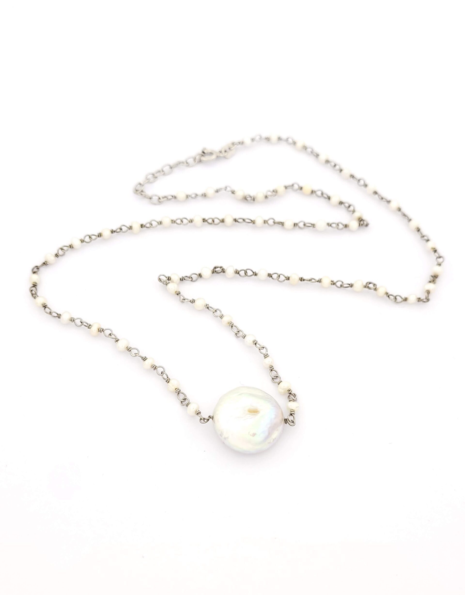 Χειροποίητο Ασημένιο Γυναικείο Κολιέ, Με Μαργαριτάρια κωδ.102297