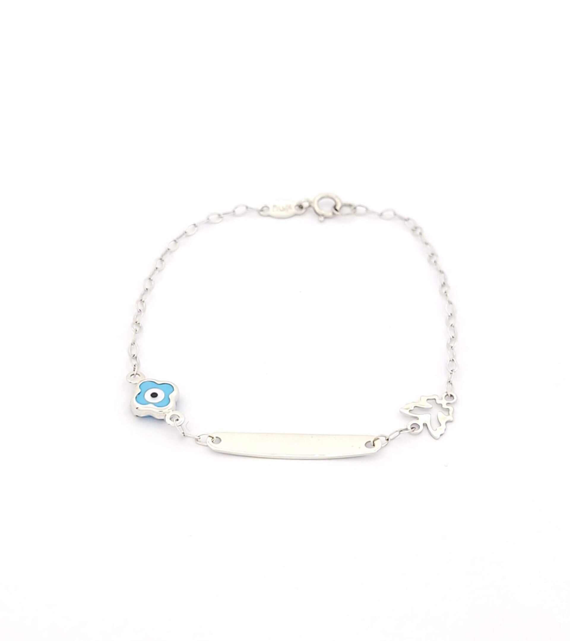 Λευκόχρυσο Παιδικό Βραχιόλι Με Ταυτότητα Κ14 Filva,Με Ματάκι και Πεταλούδα κωδ.100054