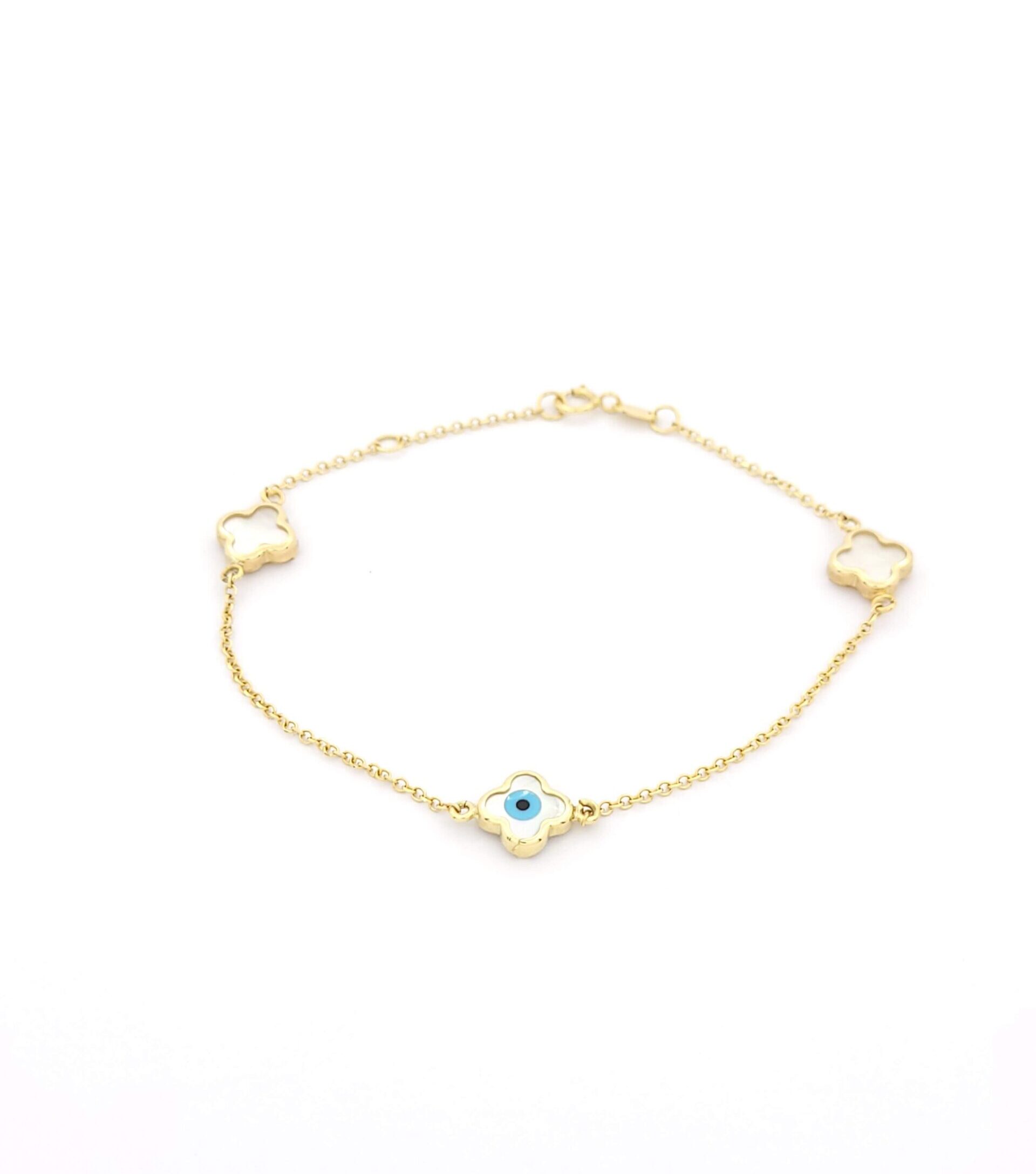 Χρυσό Βραχιόλι Κ14,Με Σταυρουδάκια Με Φίλντισι Και Ματάκι κωδ.102467