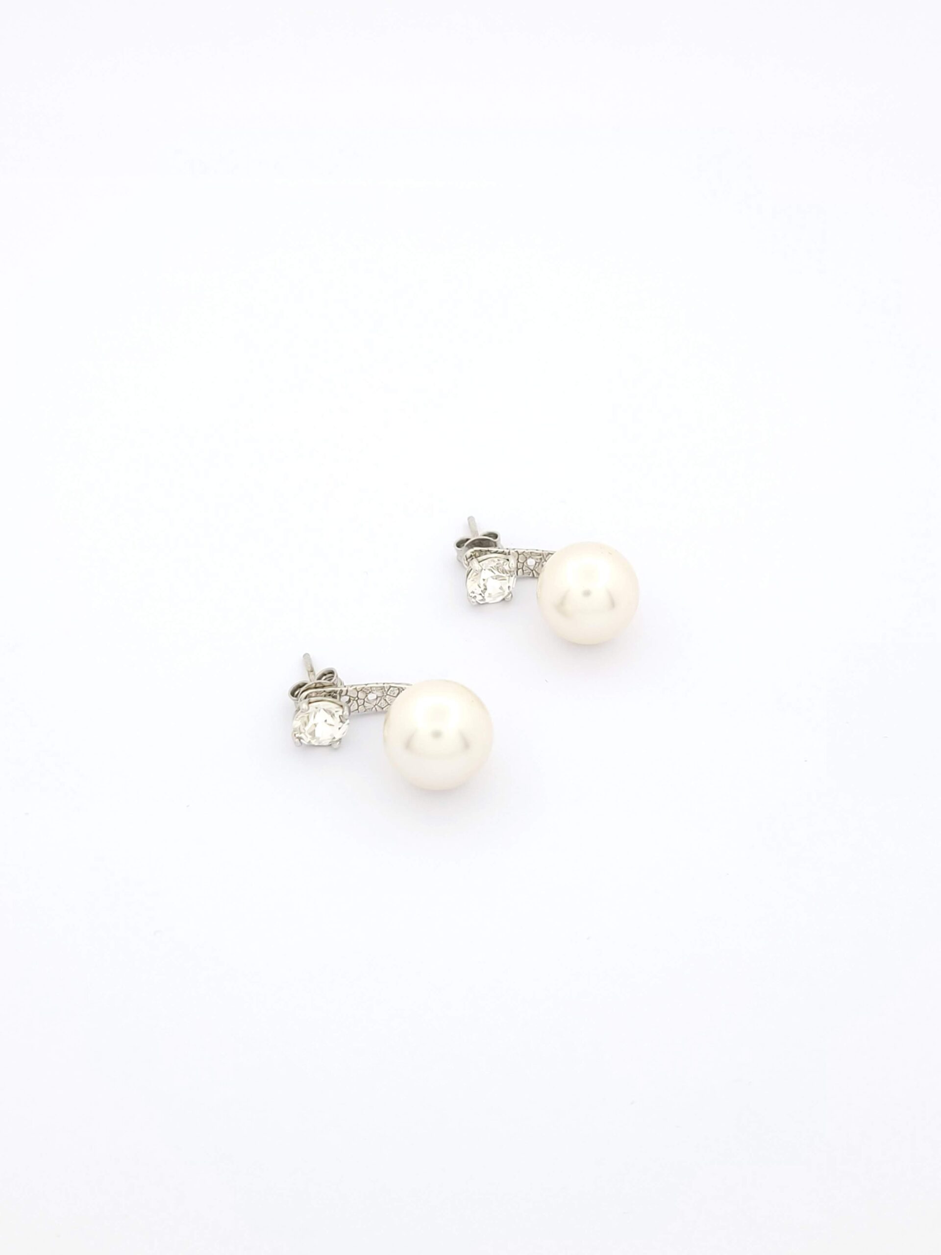 Ασημένια Γυναικεία Σκουλαρίκια Κρεμαστά Της Exis, Με Ζιργκόν Και Μαργαριτάρι κωδ.102494