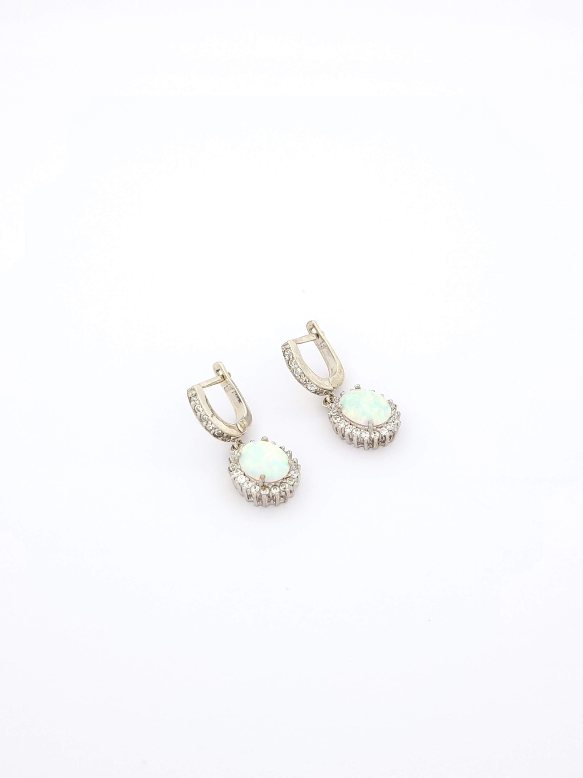 Ασημένια Γυναικεία Σκουλαρίκια Κρεμαστά, Με Ζιργκόν Και Οπάλιο κωδ.102496