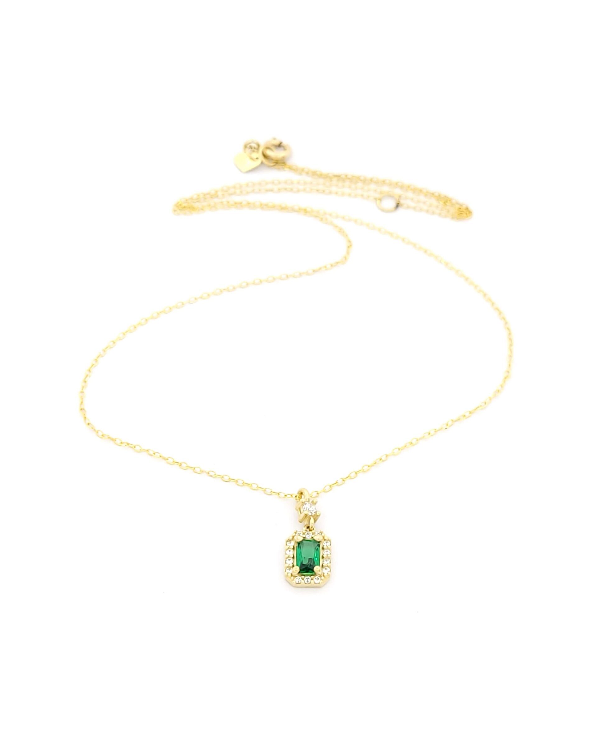 Χρυσό Γυναικείο Κολιέ Κ9 Ροζέτα,Με Πράσινο και Άσπρα Ζιργκόν κωδ.102555