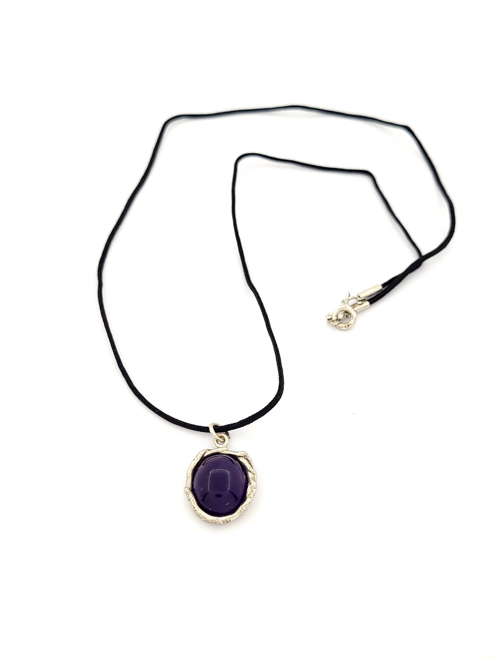Ασημένιο Χειροποίητο Γυναικείο Κολιέ με Κορδόνι, Με Ορυκτή Πέτρα Αμέθυστο κωδ.103015