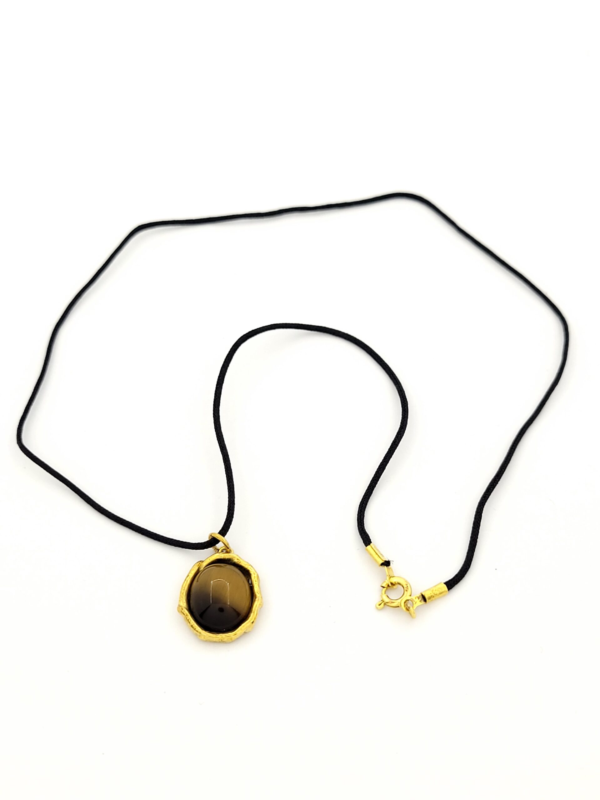 Ασημένιο Χειροποίητο Επιχρυσωμένο Γυναικείο Κολιέ Με Κορδόνι, Με Ορυκτή Πέτρα Μάτι Τίγρης κωδ.102987