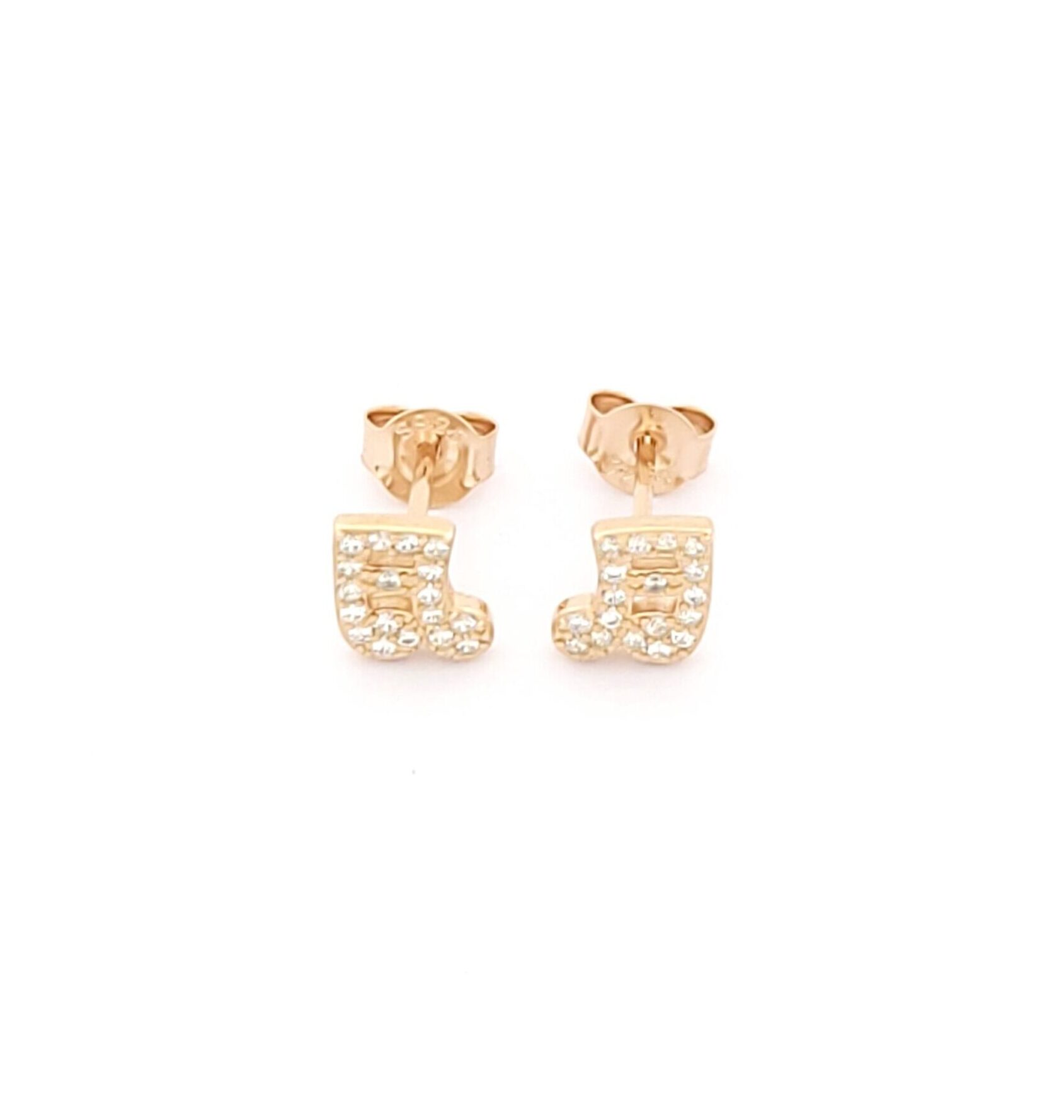 Ασημένια Ροζ Gold Γυναικεία Σκουλαρίκια Καρφωτά Με Νότα Με Λευκά Ζιργκόν κωδ.103087