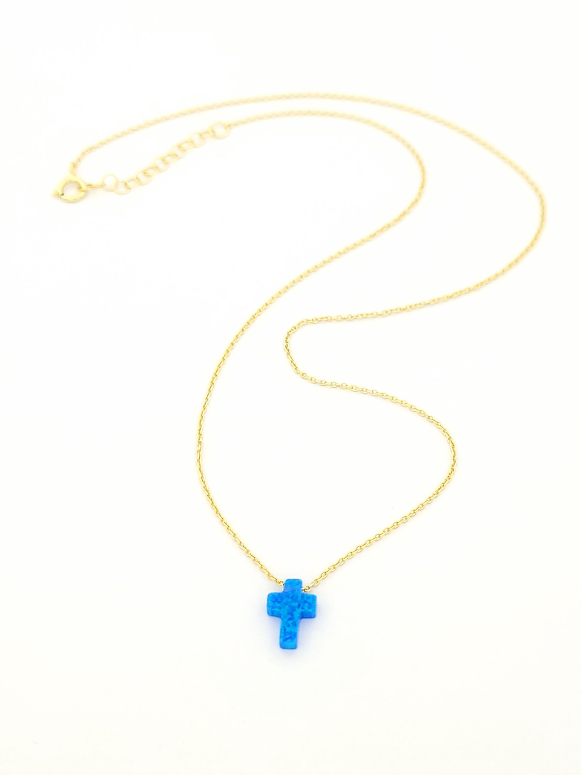 Ασημένιο Επιχρυσωμένο Γυναικείo Κολιέ της Silver Union , Με Σταυρό Με οπάλιο κωδ.103329