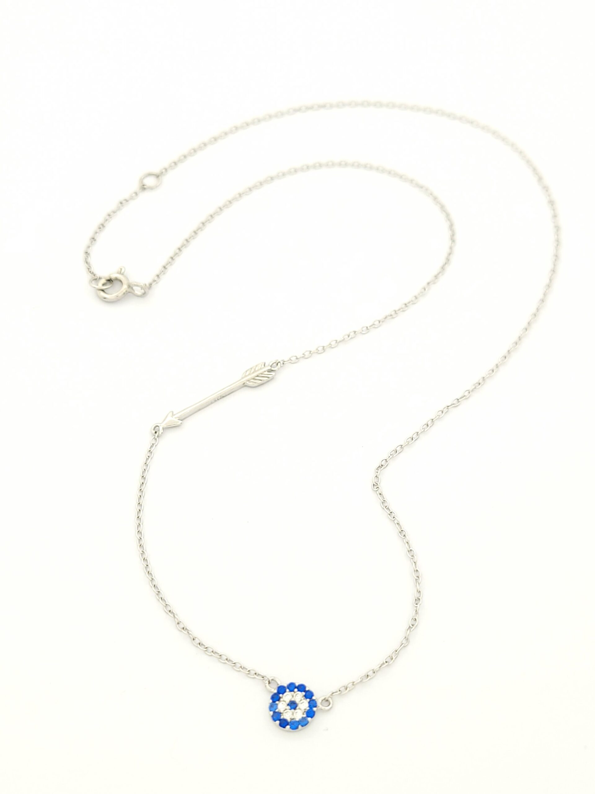 Ασημένιο Γυναικείo Κολιέ της Silver Union, Με Ματάκι Με Ζιργκόν και Βελάκι του Έρωτα κωδ.103317