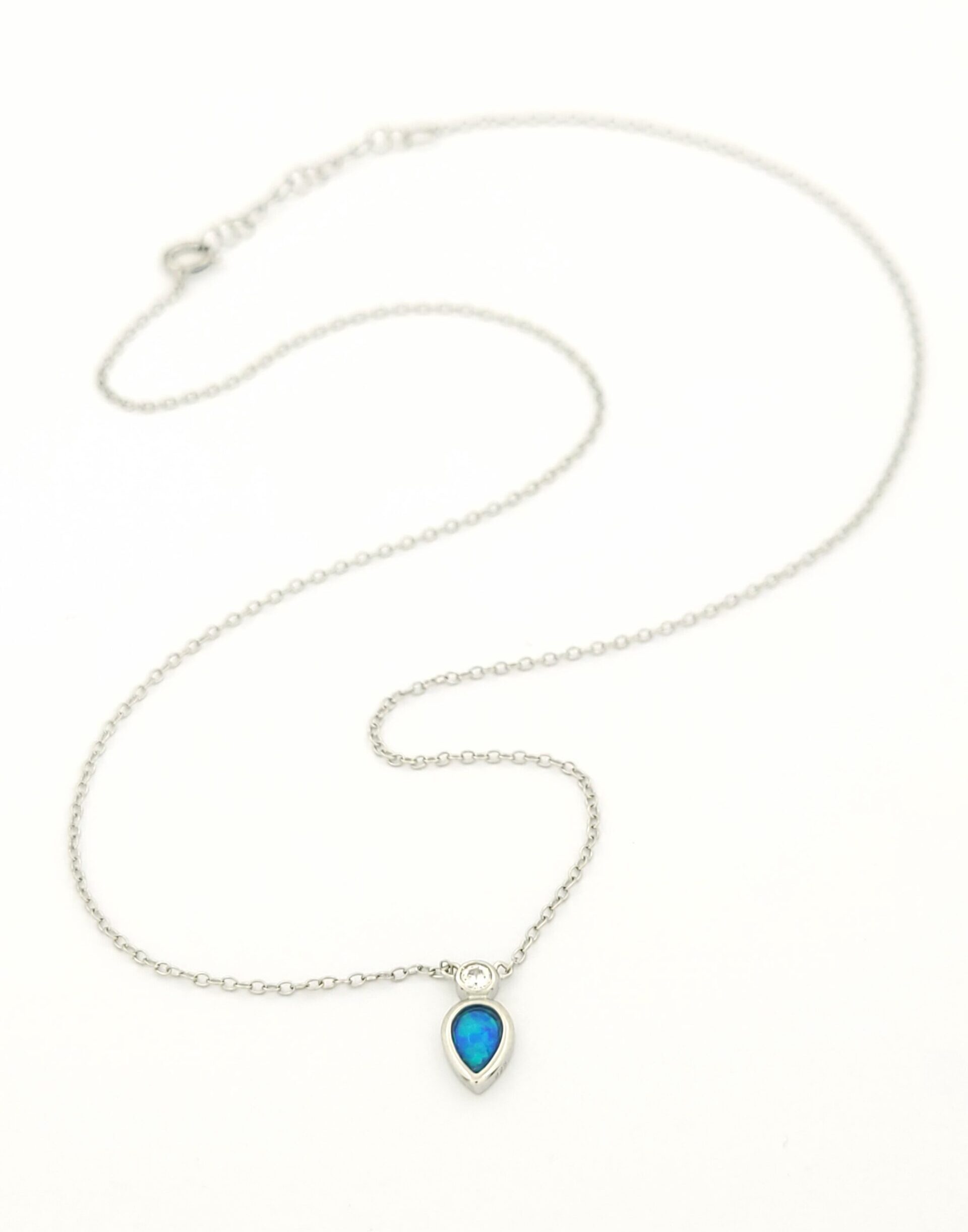 Ασημένιο Γυναικείo Κολιέ της Silver Union , Με Δάκρυ Με Οπάλιο και Λευκό Ζιργκόν κωδ.103319