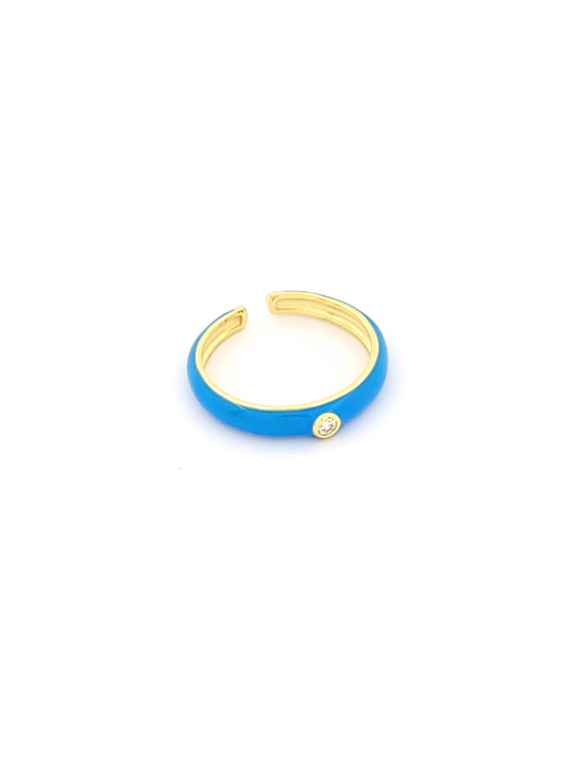 Ασημένιο Επιχρυσωμένο Γυναικείο Δαχτυλίδι της Silver Union, Με Γαλάζιο Σμάλτο και Λευκό Ζιργκόν κωδ.103316