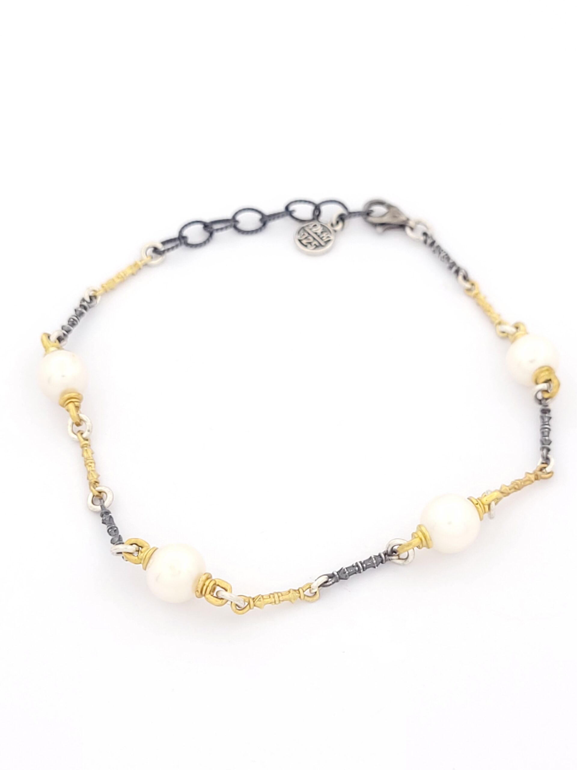 Ασημένιο Δίχρωμο Γυναικείο Βραχιόλι Dimitrios-Exclusive Mε Πέρλες κωδ.B120-2A