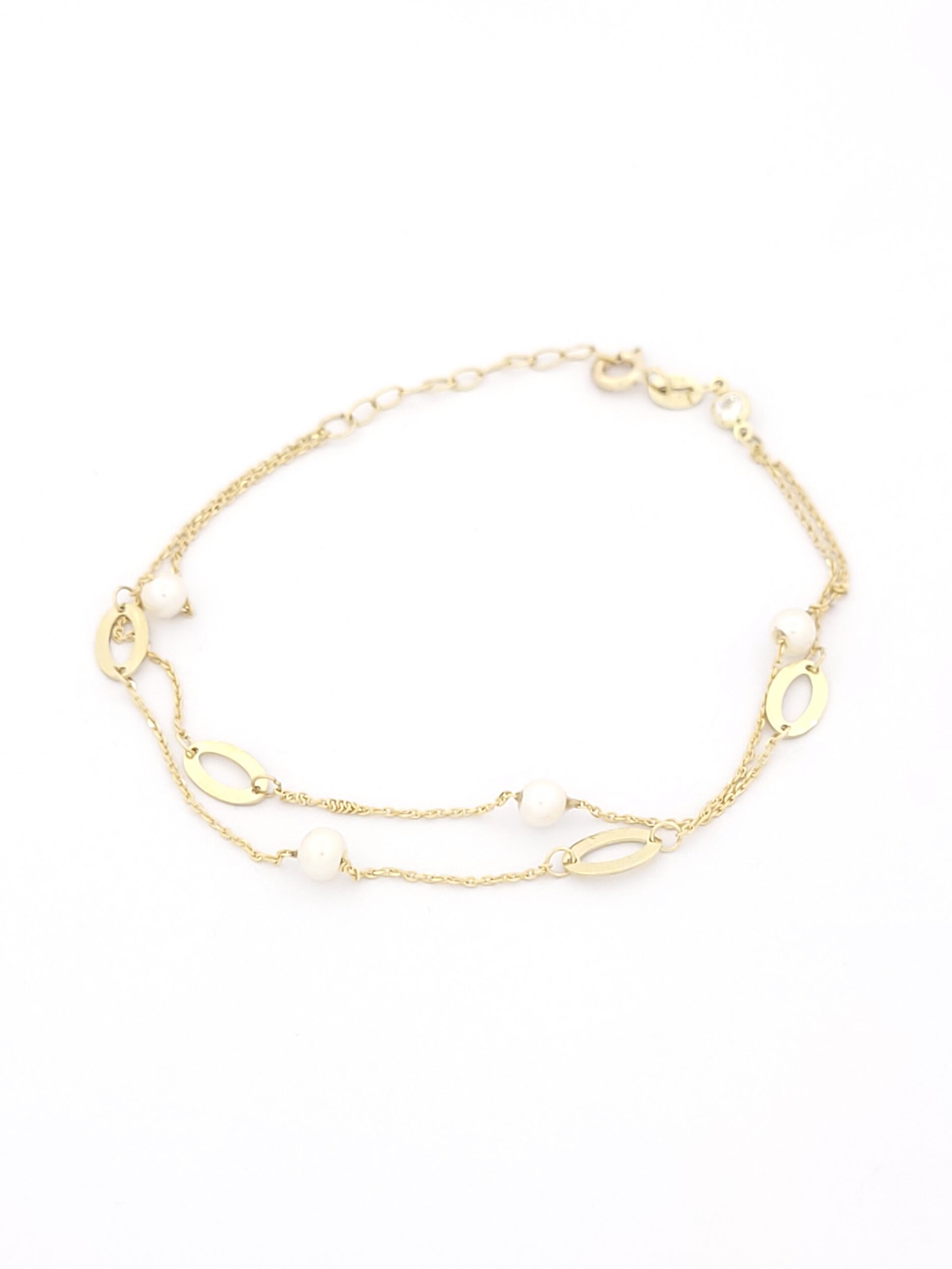Χρυσό Γυναικείο Βραχιόλι Jewelz Κ9, Με Διπλή Αλυσίδα, Ζιργκόν Και Μαργαριταράκια κωδ.103589