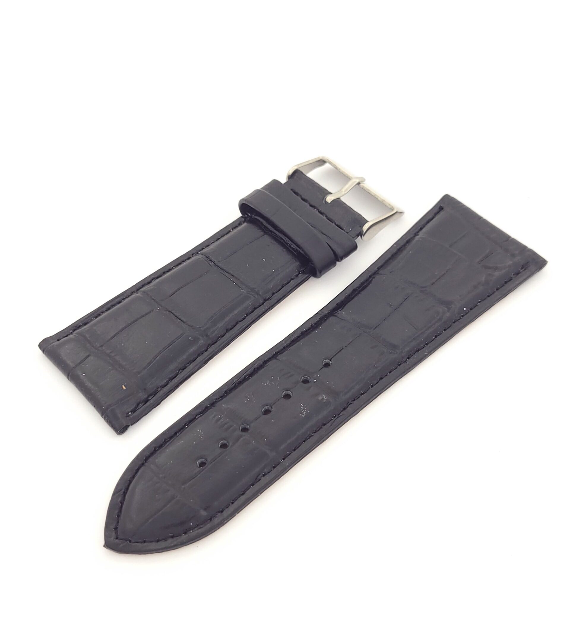 Λουρί Δερμάτινο Μαύρο Κροκό No32 με Ασημί Τοκά κωδ.N32B