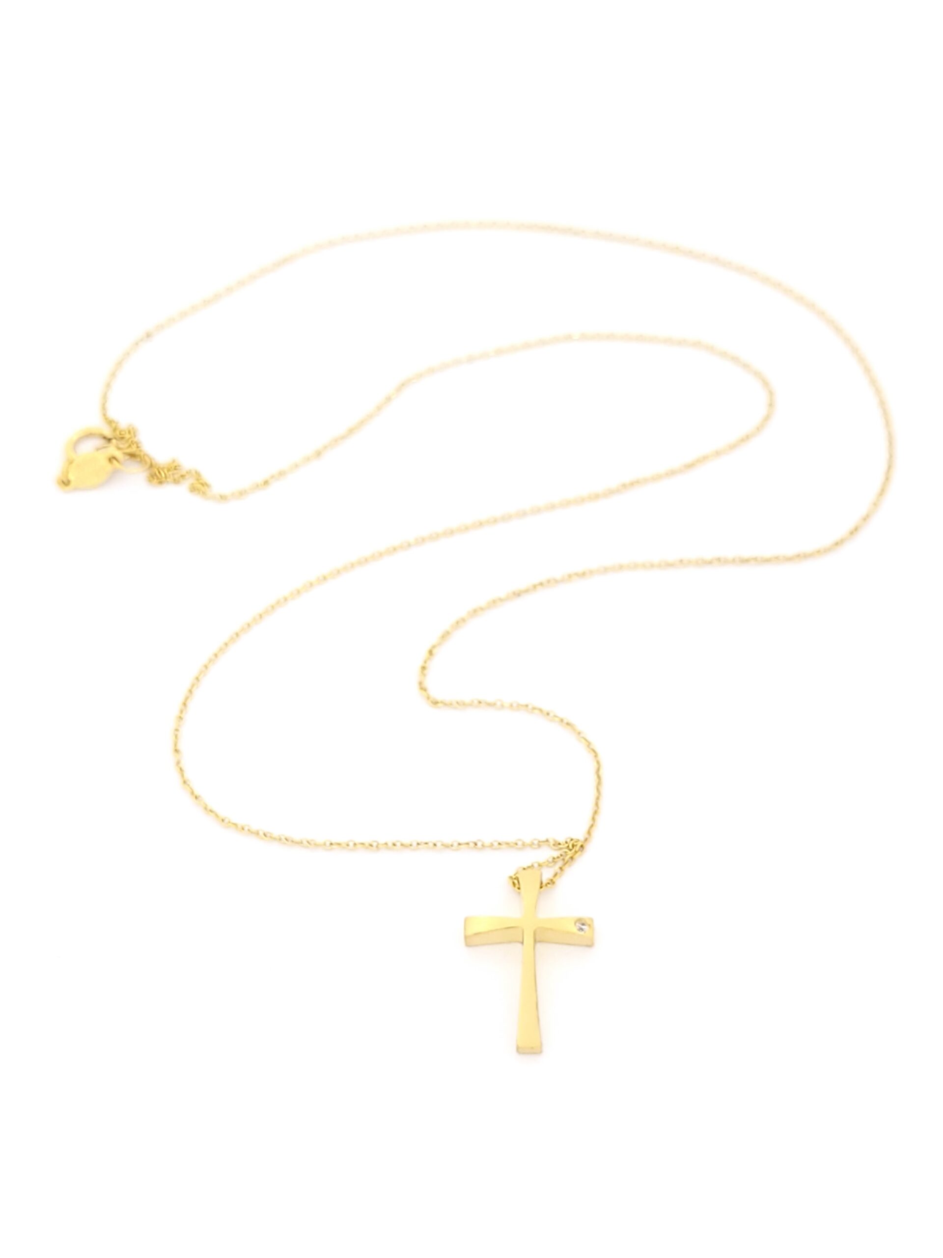 Χρυσό Γυναικείο Κολιέ Κ14,Με Σταυρό Με Λευκό Ζιργκόν κωδ.103590