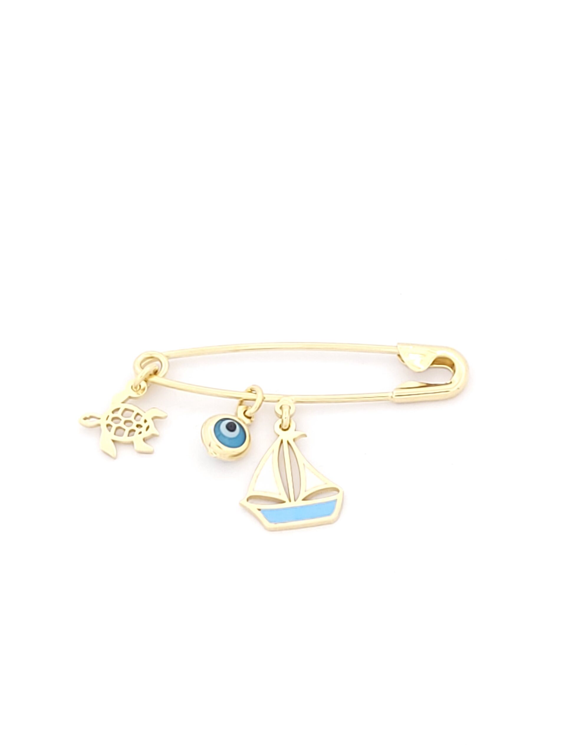 Ασημένια Επιχρυσωμένη Παιδική Παραμάνα ,Με Χελώνα, Με Ματάκι και Καραβάκι κωδ.103698