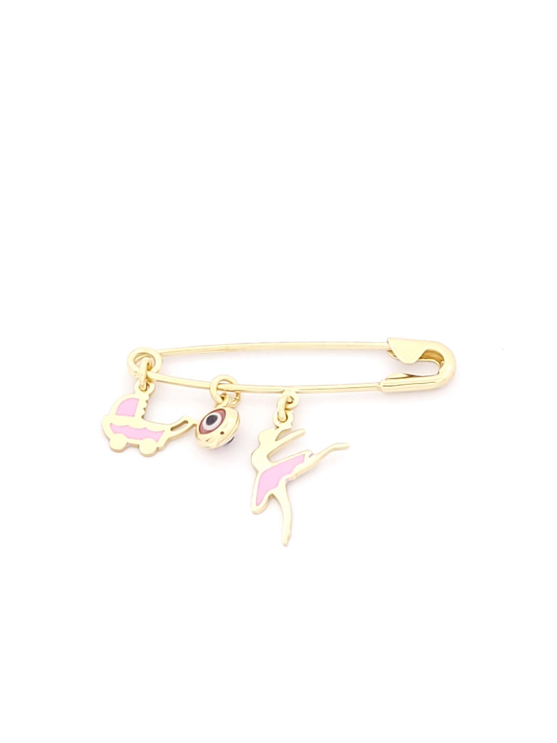 Ασημένια Επιχρυσωμένη Παιδική Παραμάνα ,Με Καρότσι, Με Ματάκι και Μπαλαρίνα κωδ.103702