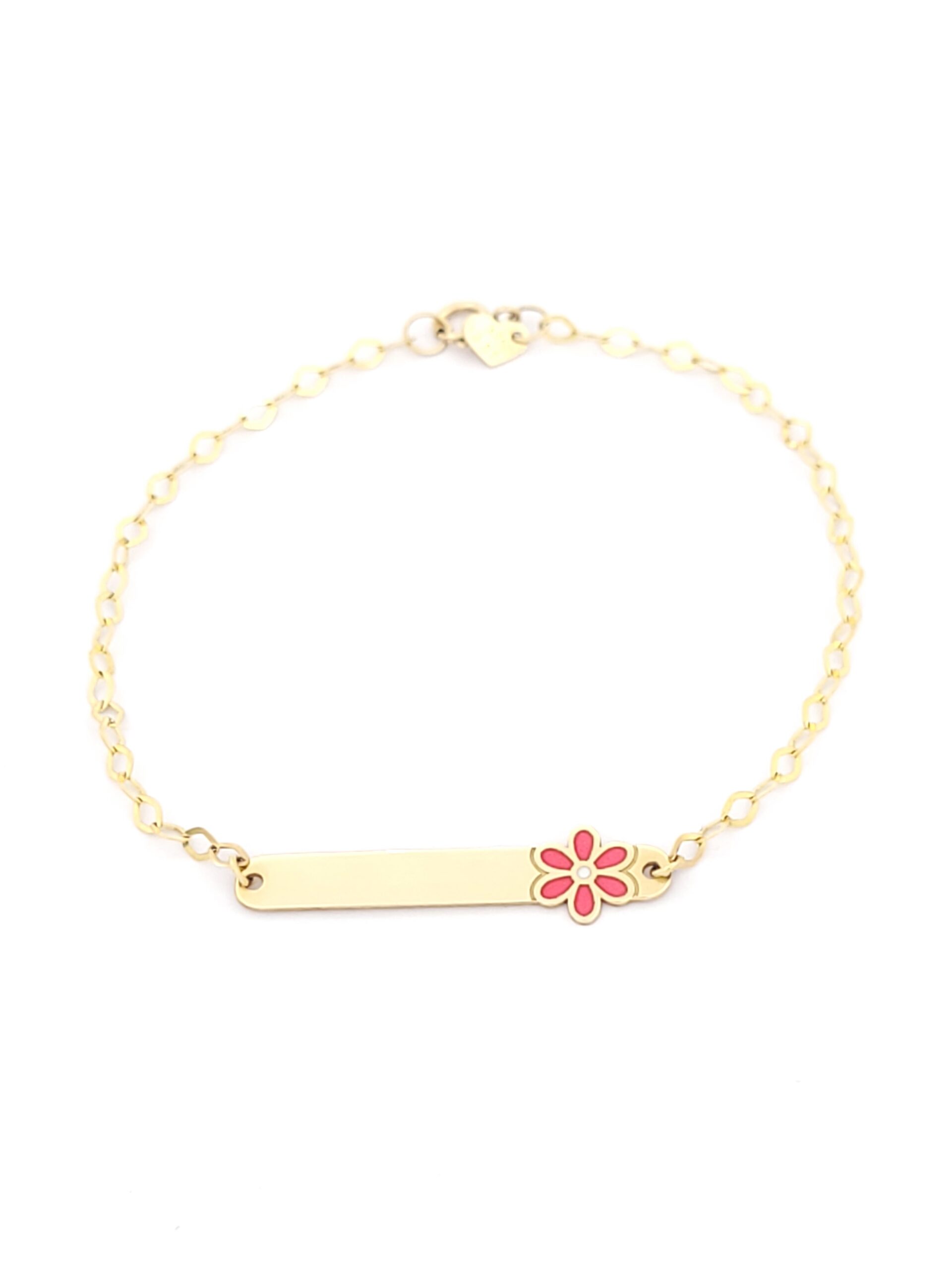 Χρυσό Παιδικό Βραχιόλι Με Ταυτότητα Κ9, Με Λουλούδι Με Σμάλτο κωδ.103725