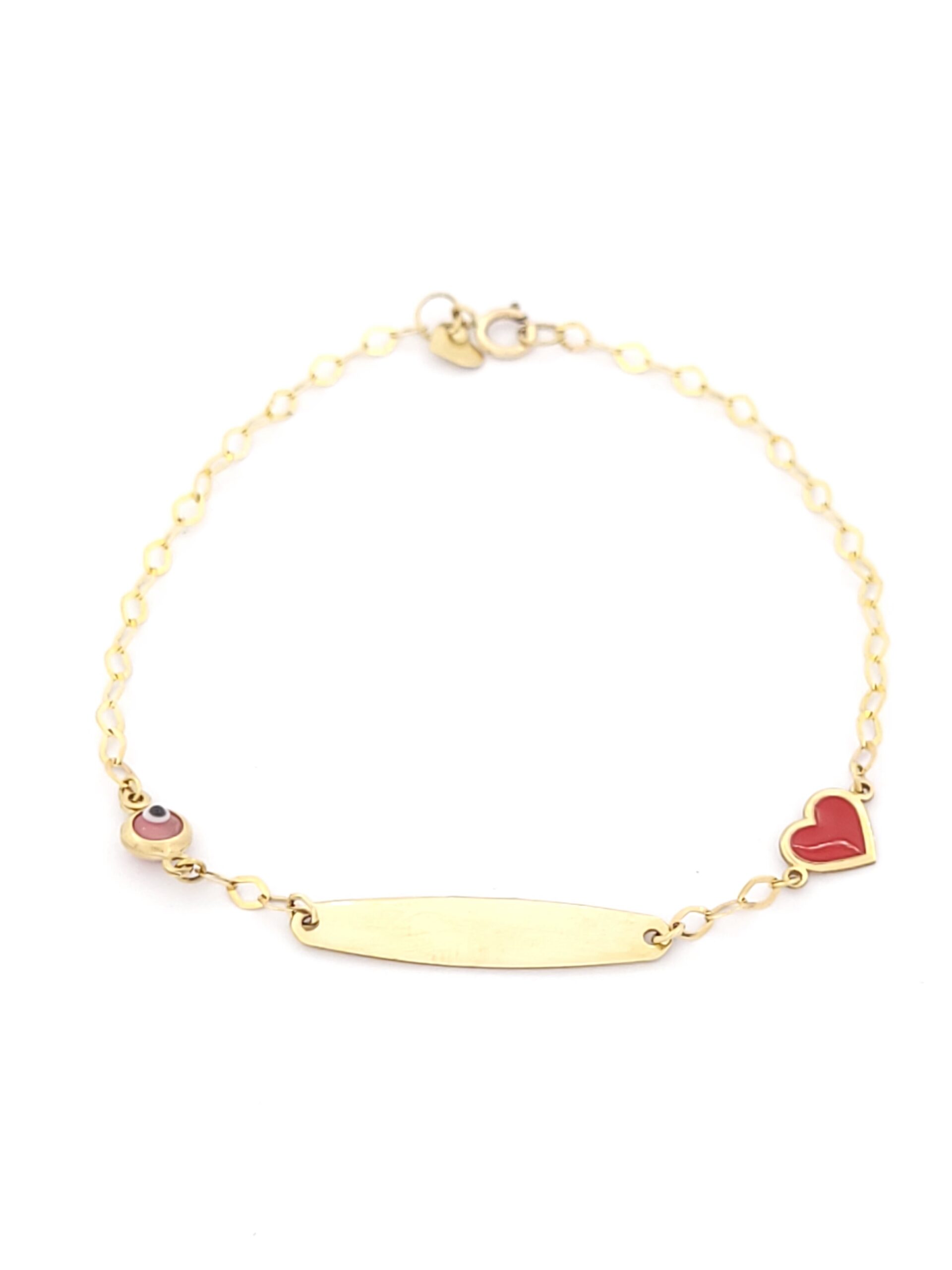 Χρυσό Παιδικό Βραχιόλι Με Ταυτότητα Κ9, Με Καρδιά με Σμάλτο και Ματάκι κωδ.103728