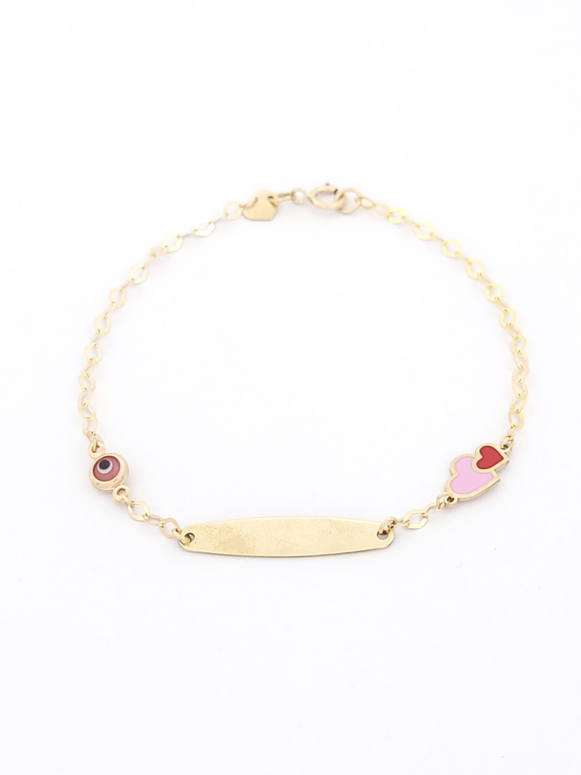 Χρυσό Παιδικό Βραχιόλι Με Ταυτότητα Κ9,Με Ροζ Ματάκι Και Καρδιές κωδ.103690