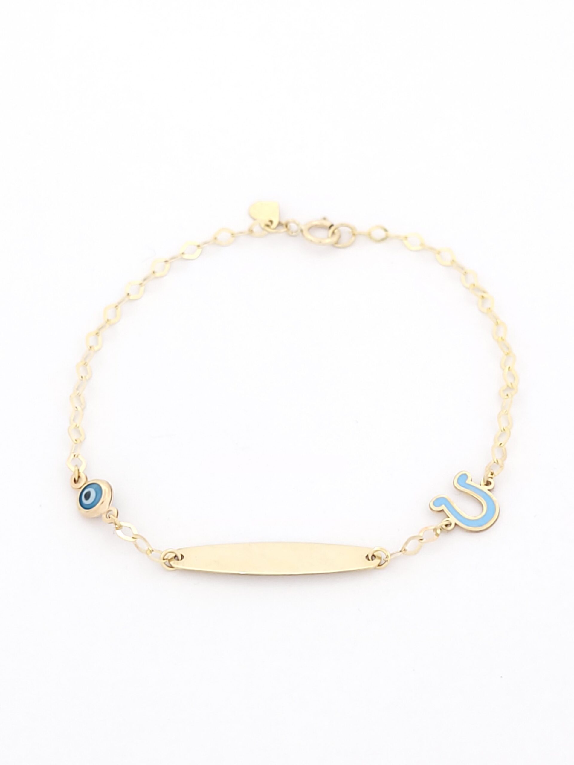 Χρυσό Παιδικό Βραχιόλι Με Ταυτότητα Κ9,Με Γαλάζιο Ματάκι Και Γαλάζιο Πέταλο κωδ.103693