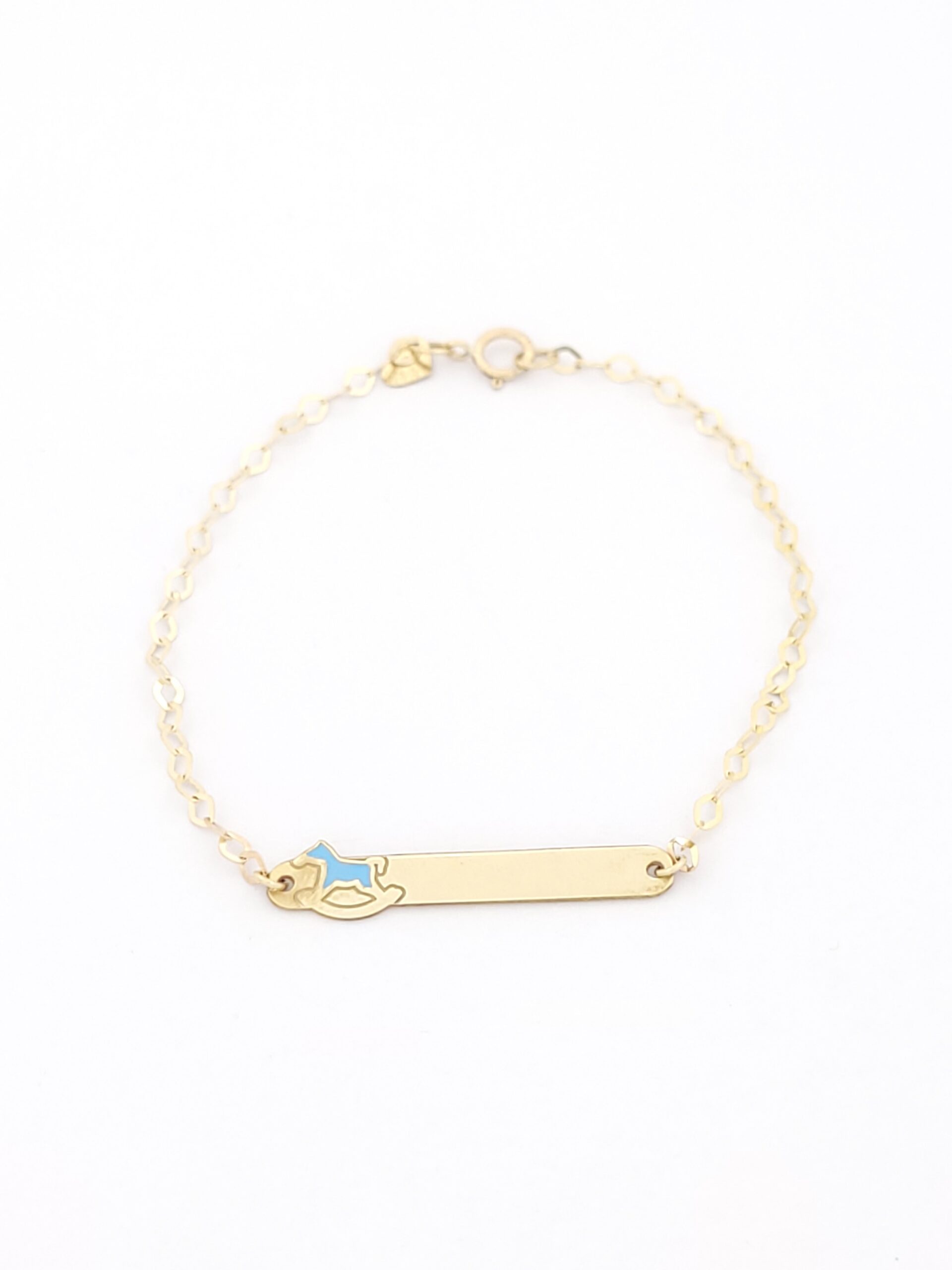 Χρυσό Παιδικό Βραχιόλι Με Ταυτότητα Κ9,Με Γαλάζιο Αλογάκι κωδ.103692