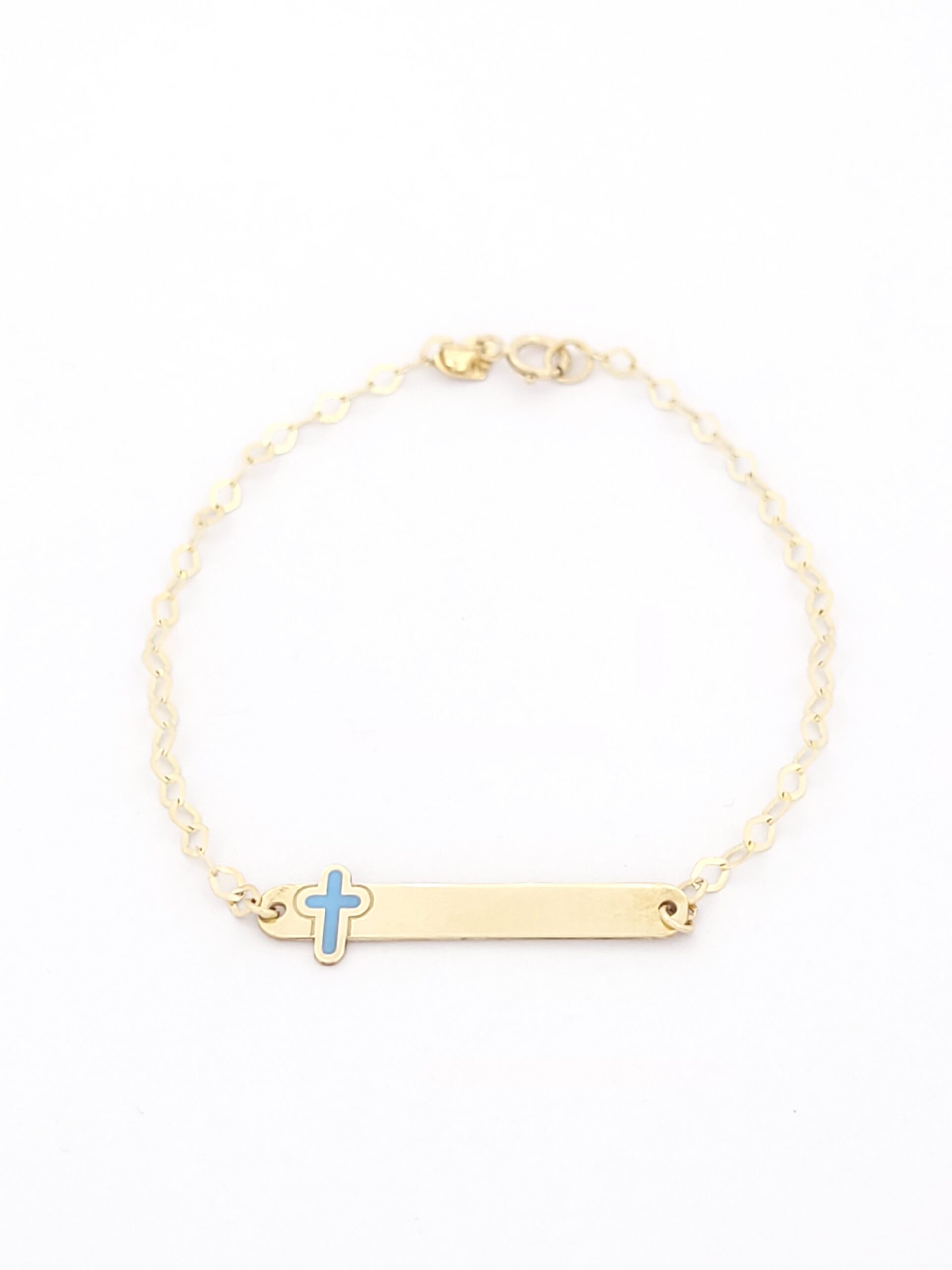 Χρυσό Παιδικό Βραχιόλι Με Ταυτότητα Κ9,Με Γαλάζιο Σταυρουδάκι κωδ.103688