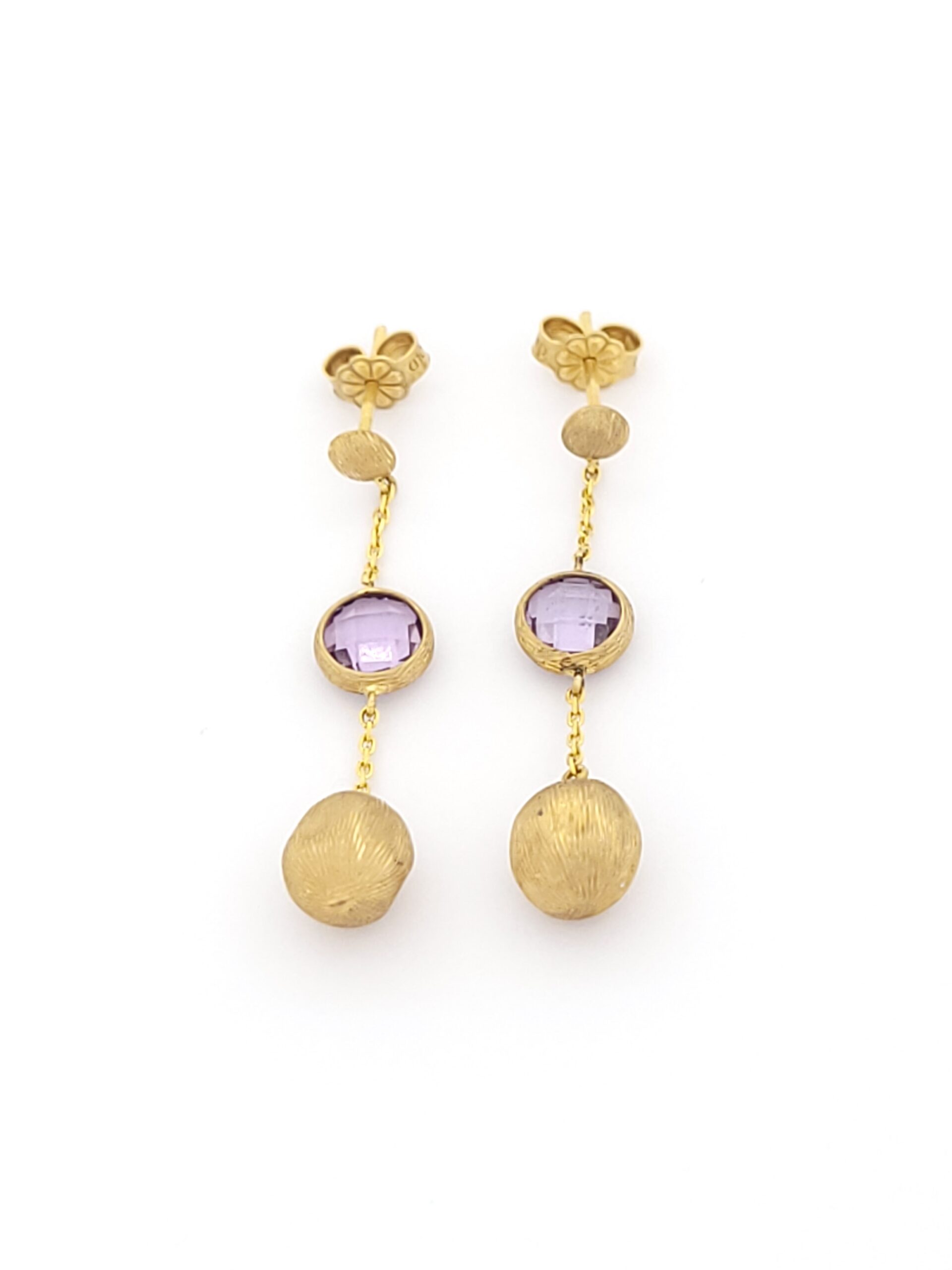 Χρυσά Κρεμαστά Γυναικεία Σκουλαρίκια Κ14, Με Αμέθυστο κωδ.103990