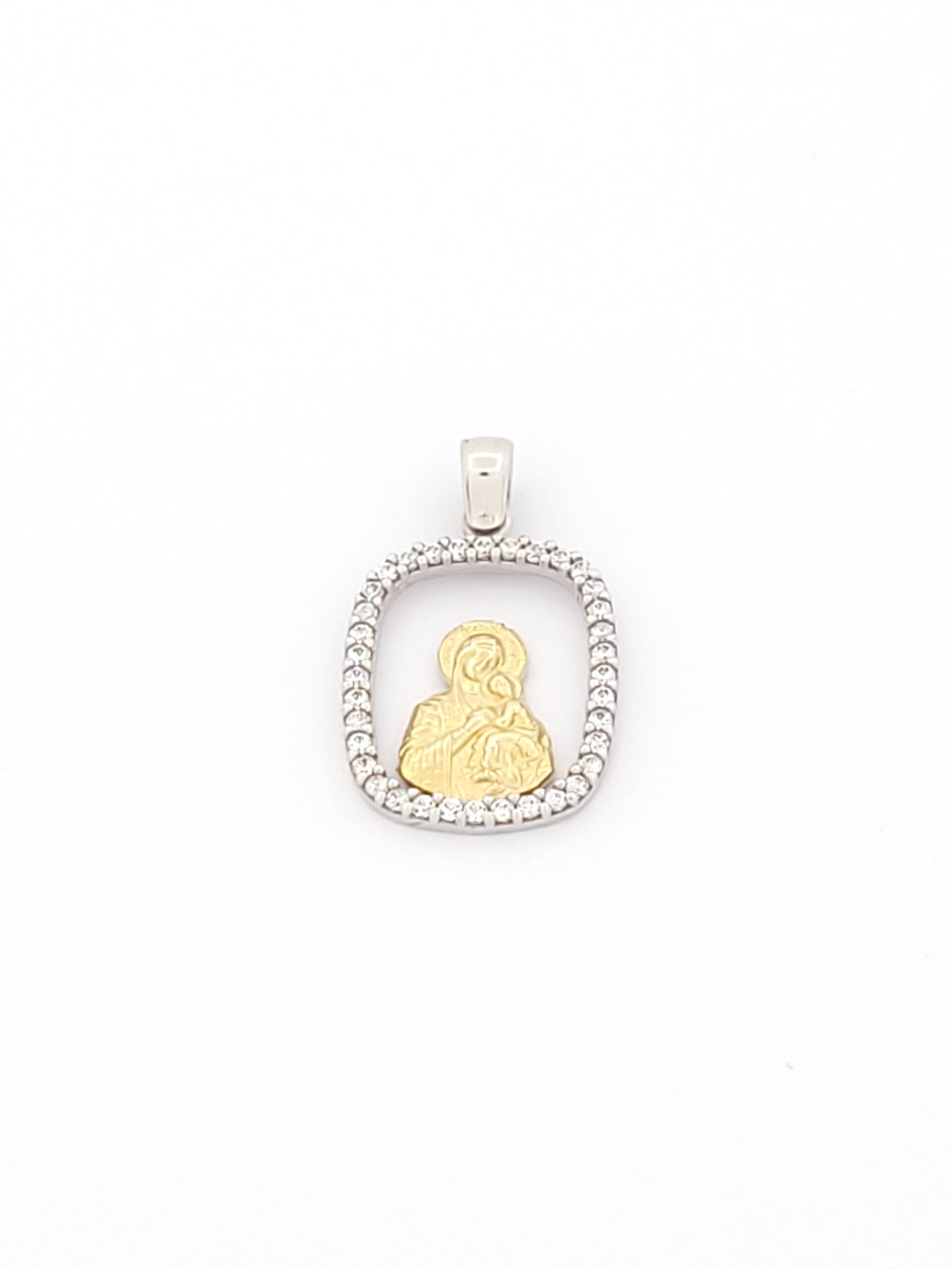 Χρυσό Δίχρωμο Κρεμαστό Παναγίτσα K14, Με Ζιργκόν κωδ.103992