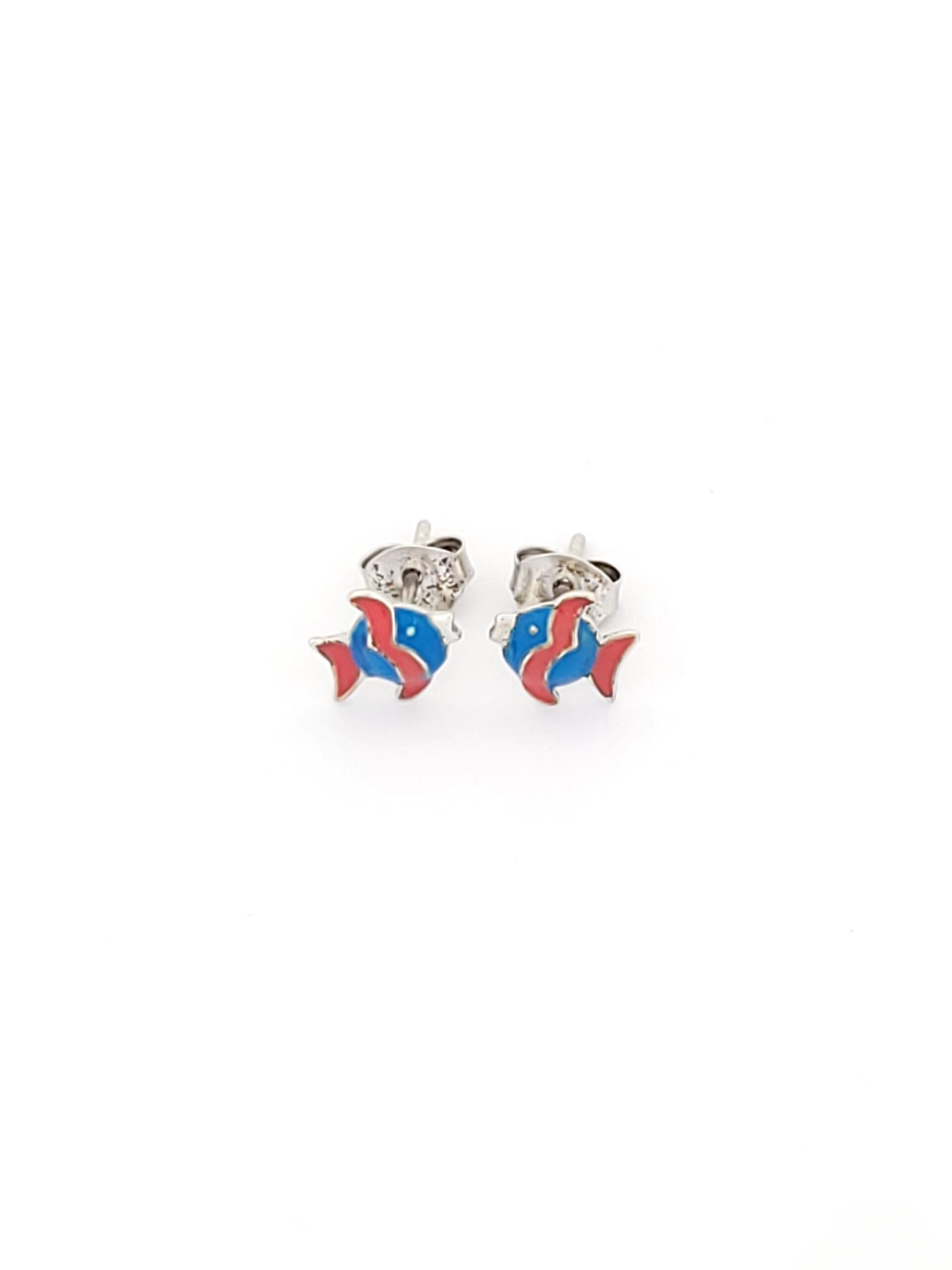 Ασημένια Παιδικά Σκουλαρίκια Καρφωτά, Με Πολύχρωμο Ψαράκι Με Σμάλτο κωδ.104020