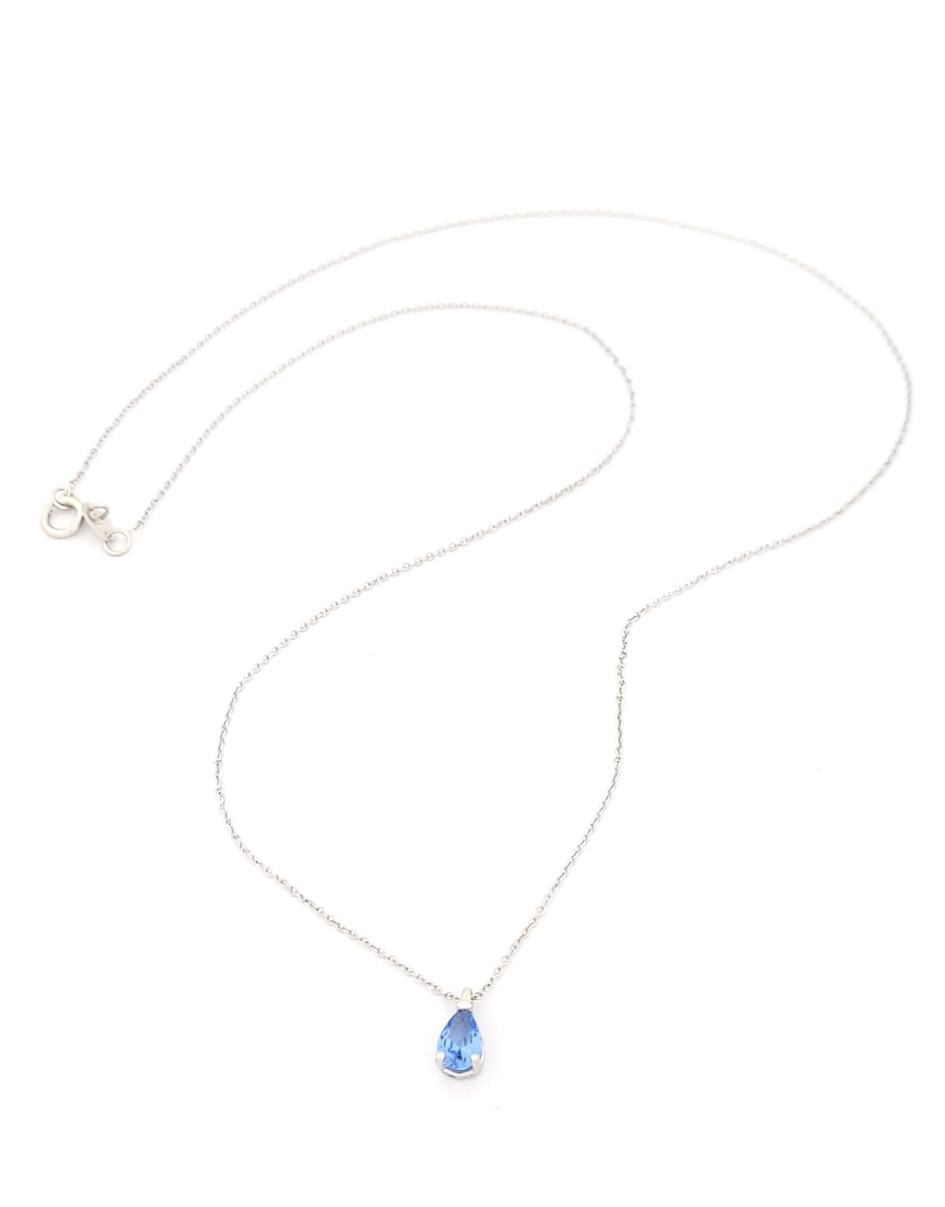 Λευκόχρυσο Γυναικείο Κολιέ Κ14, Με Γαλάζιο Ζιργκόν Δάκρυ κωδ.104156
