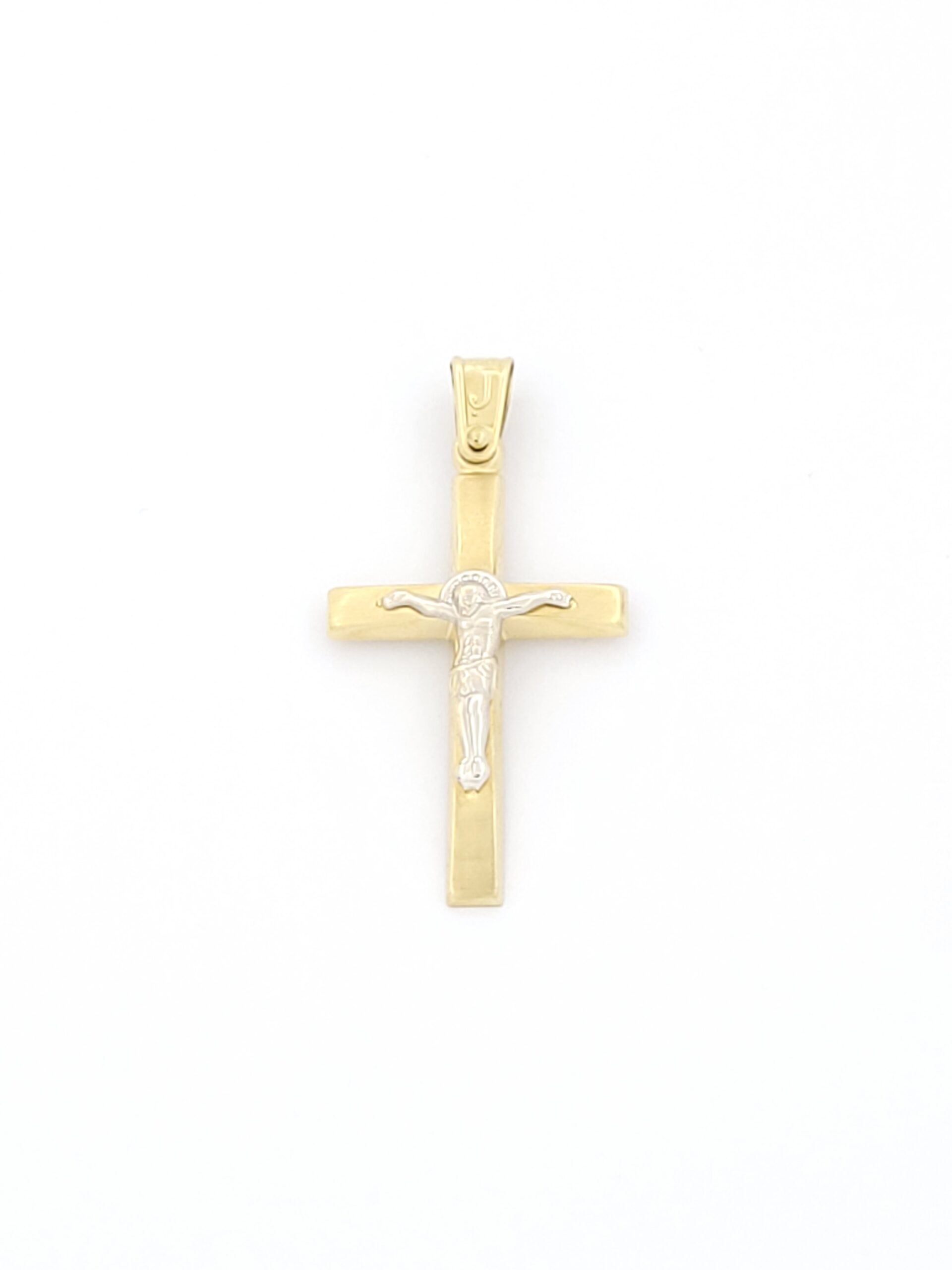 Χρυσός Δίχρωμος Ανδρικός Σταυρός Κ14, Με Εσταυρωμένο κωδ.104457