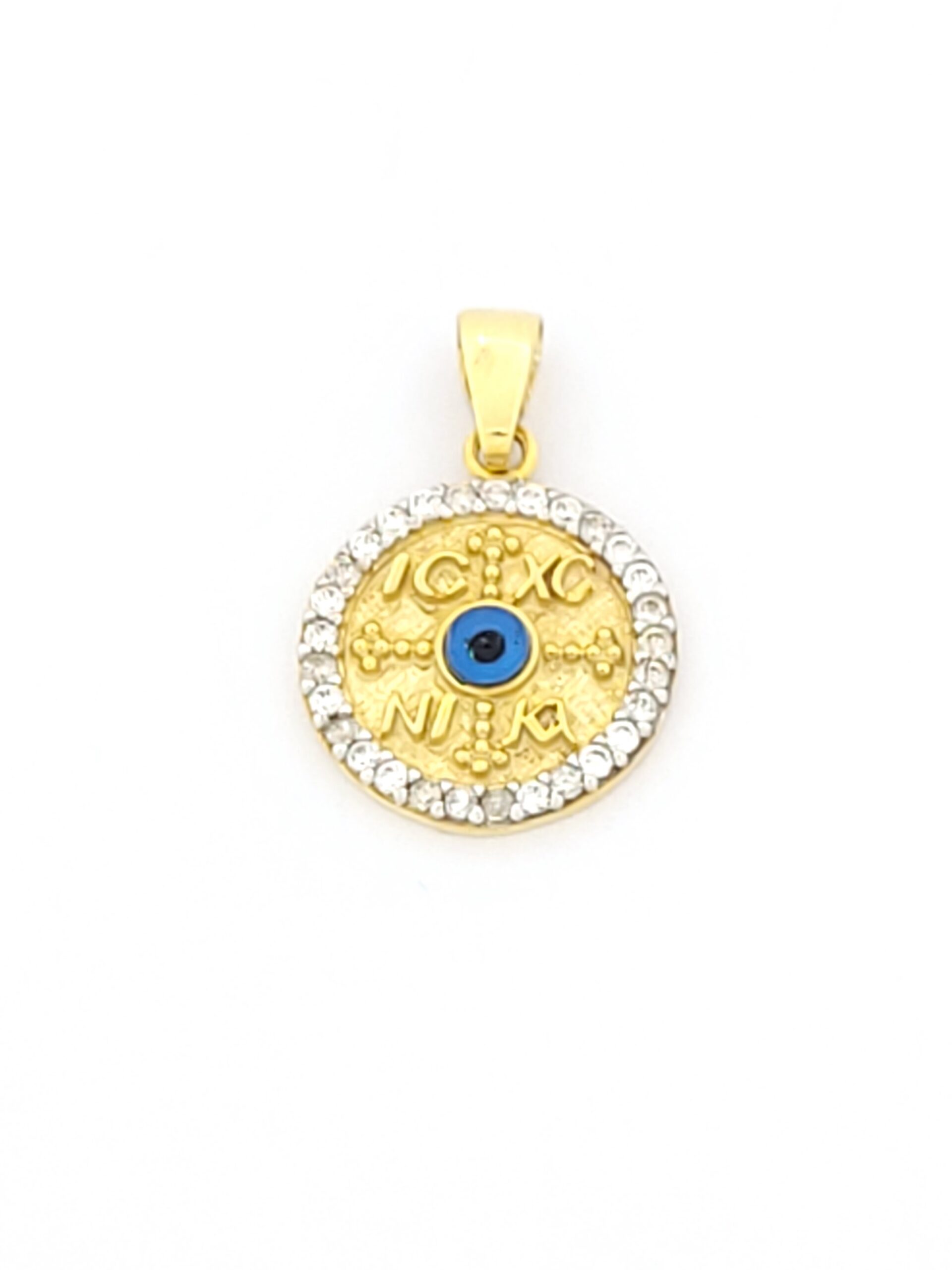Χρυσό Κρεμαστό Κωνσταντινάτο Διπλής Όψης K9, Με Ματάκι Και Ζιργκόν κωδ.104502