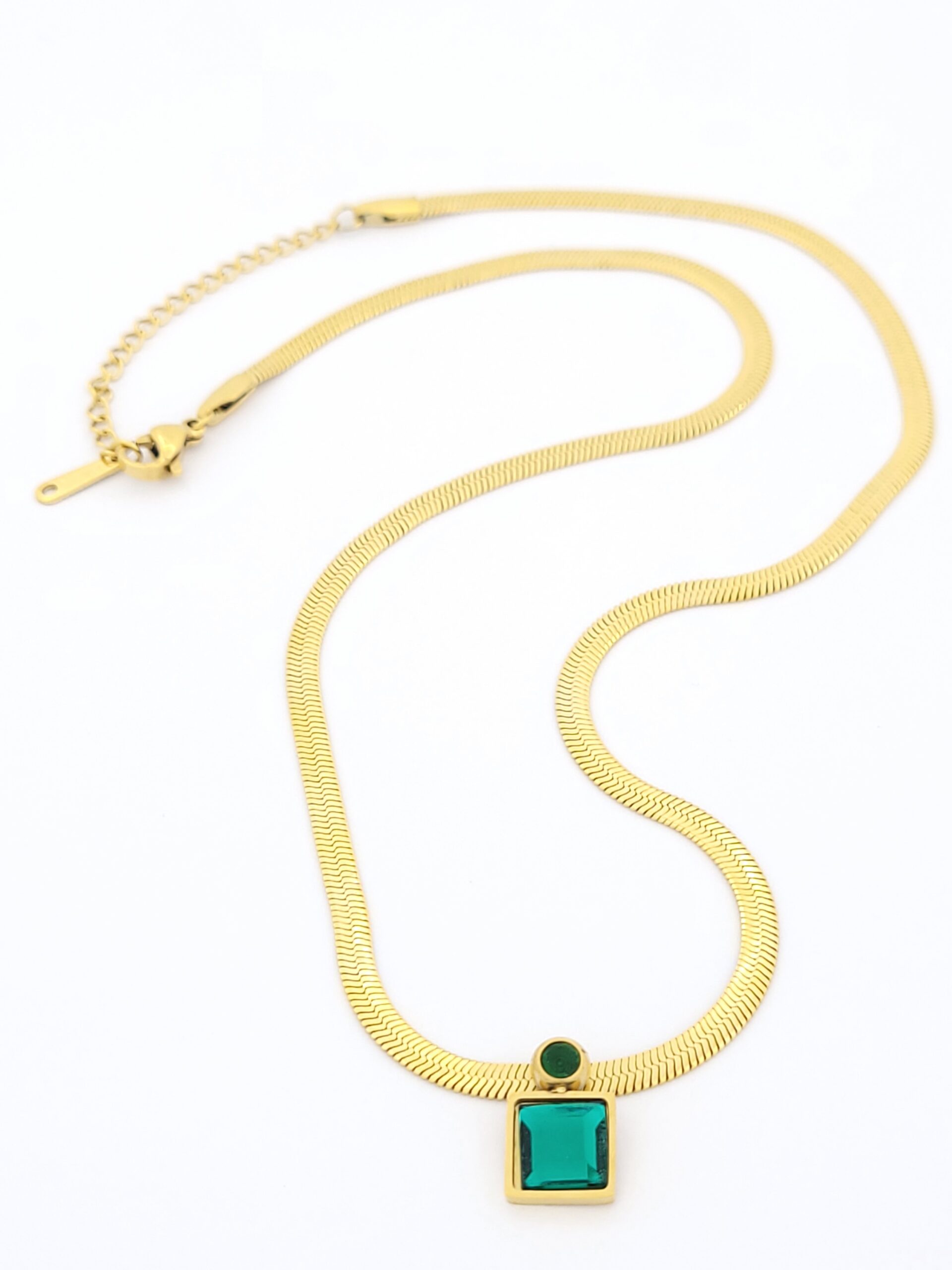 Ατσάλινο Επιχρυσωμένο Γυναικείο Κολιέ Puppis, Με Πράσινα Ζιργκόν κωδ.PUP30321G