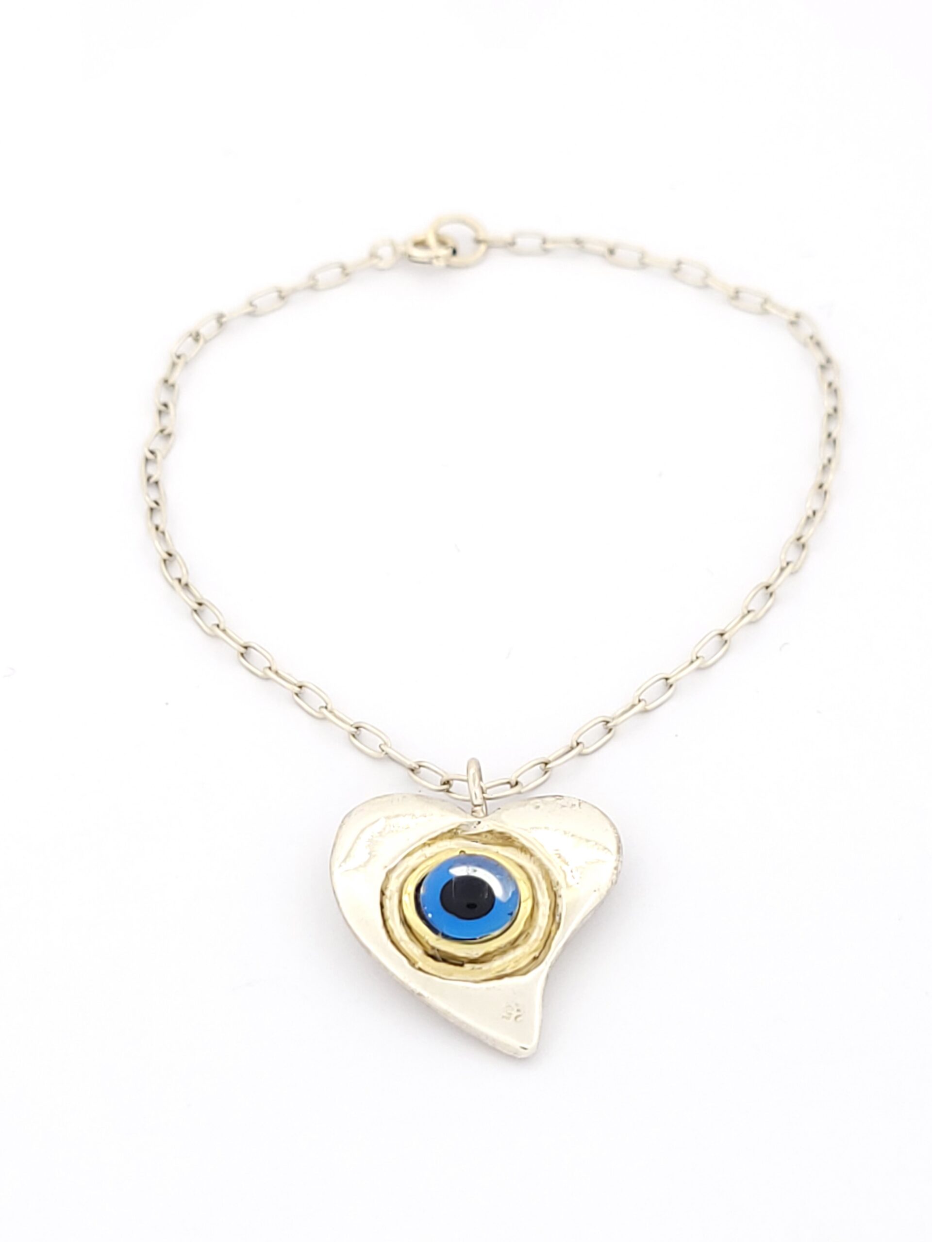 Ασημένιο Χειροποίητο Δίχρωμο Γούρι Διπλής Όψης, Με Ματάκι Και Κωνσταντινάτο κωδ. 102450