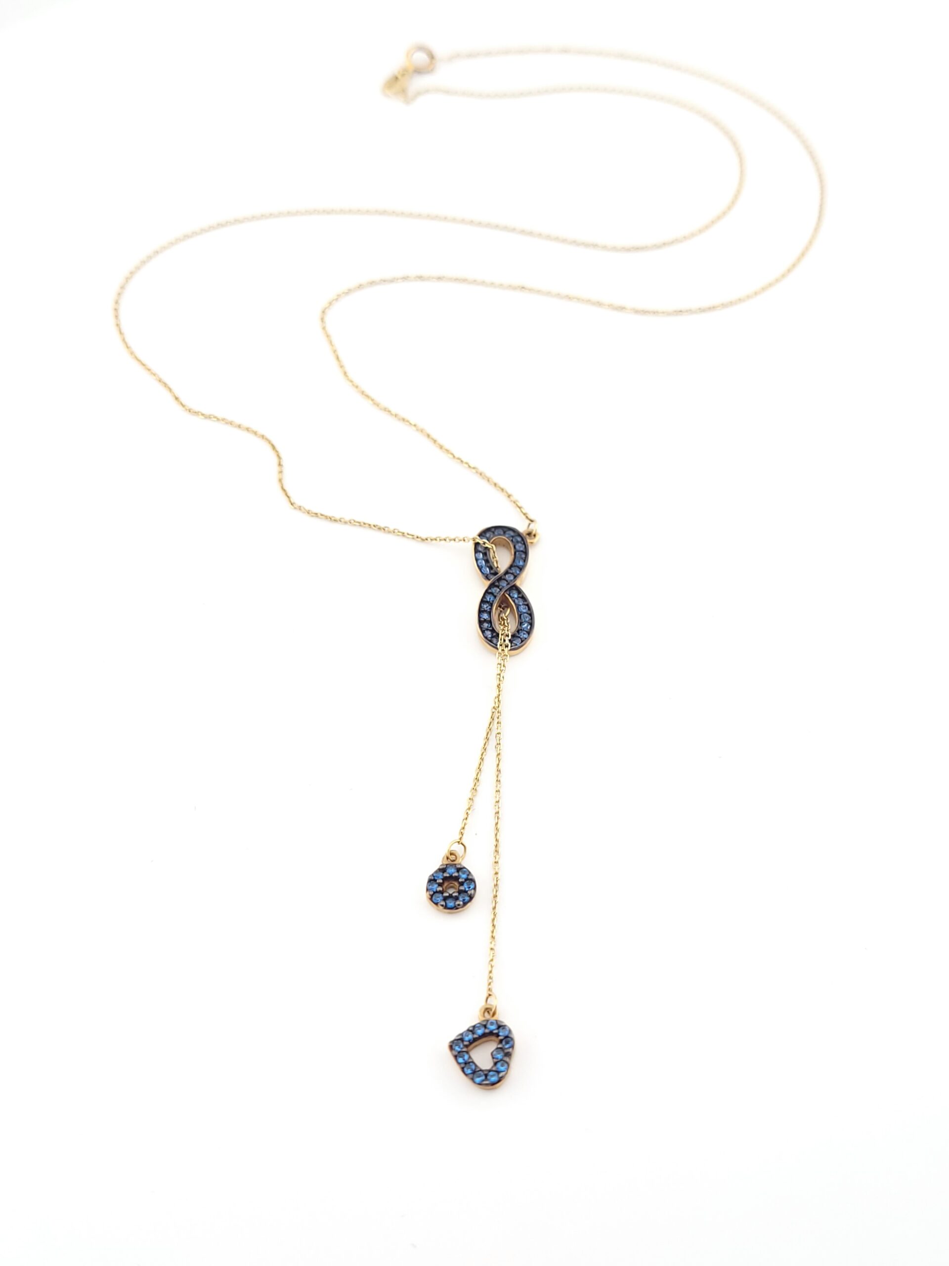 Χρυσό Γυναικείο Κολιέ Κ14, Με Άπειρο, Με Καρδιά, Με Μπλε Ζιργκόν κωδ.105024