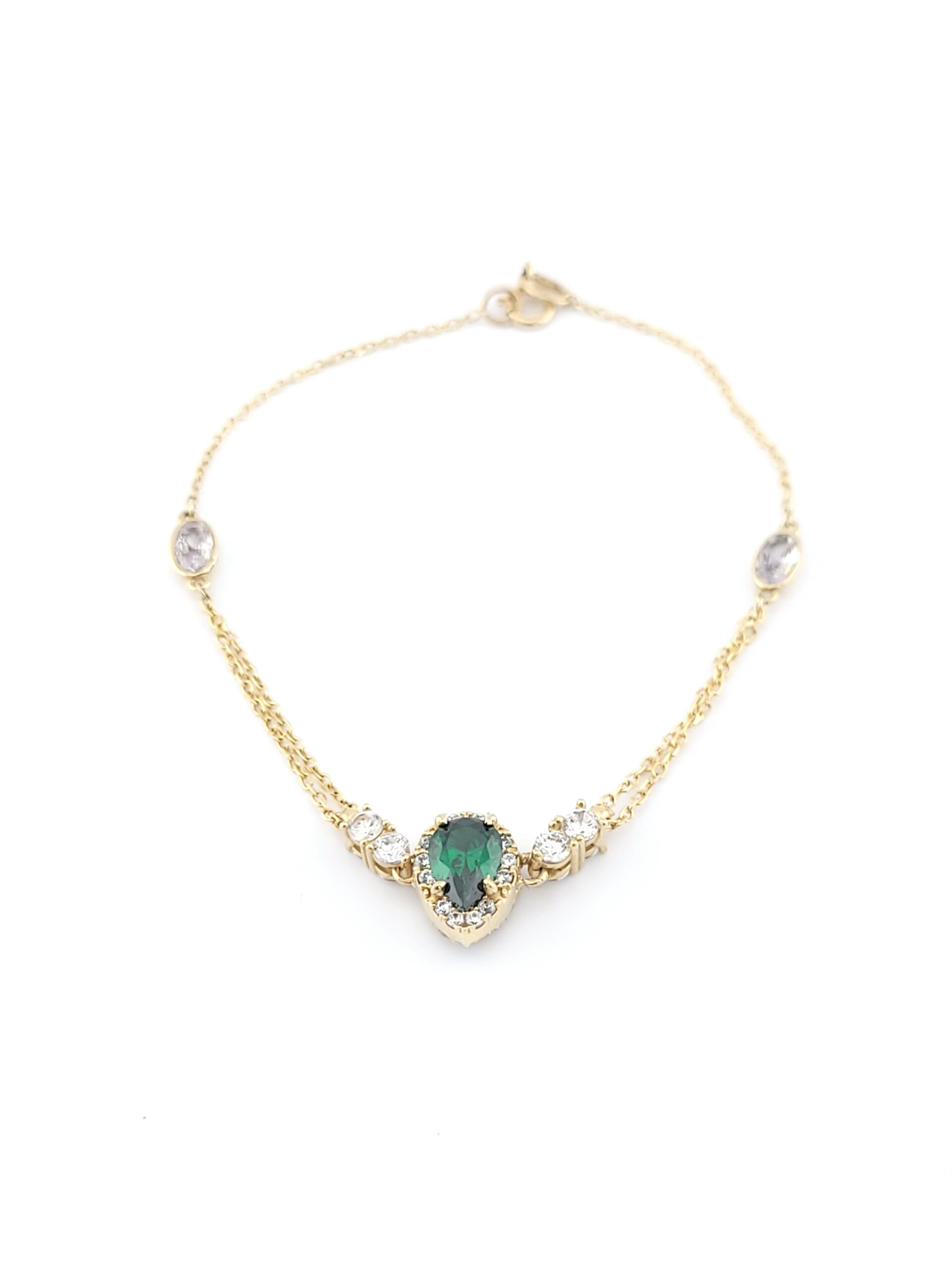 Χρυσό Γυναικείο Βραχιόλι Κ14 Ροζέτα, Με Πράσινα Και Λευκά Ζιργκόν κωδ.105038