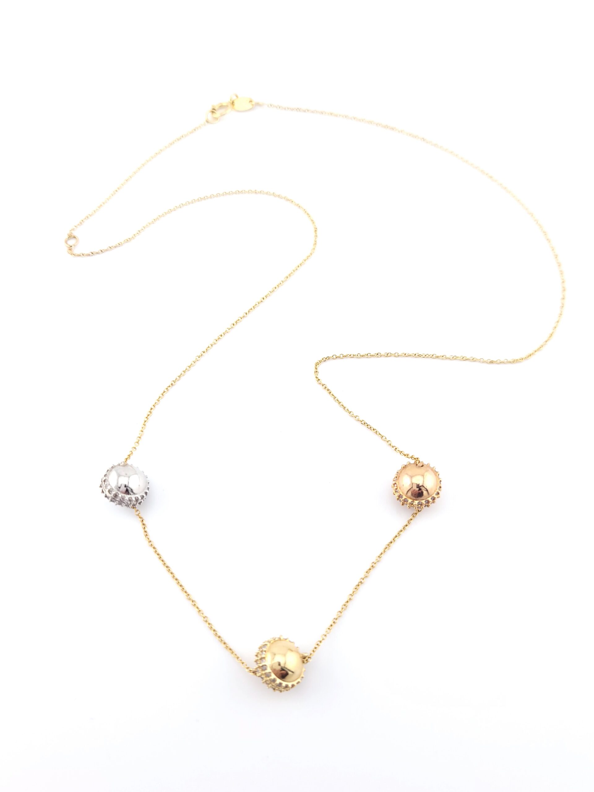 Χρυσό Τρίχρωμο Γυναικείο Κολιέ Κ14, Με Λευκά Ζιργκόν κωδ.105219