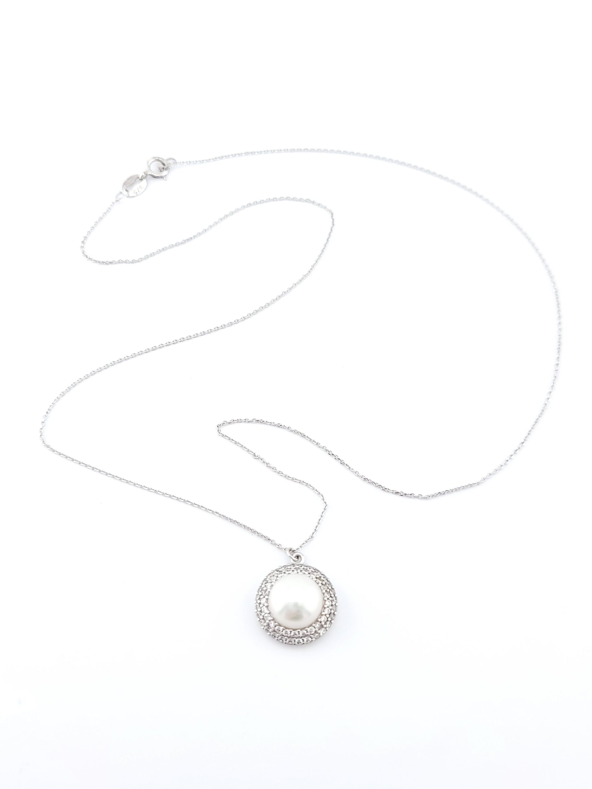 Λευκόχρυσο Γυναικείο Κολιέ Κ9, Με Μαργαριτάρι Και Λευκά Ζιργκόν κωδ.105223
