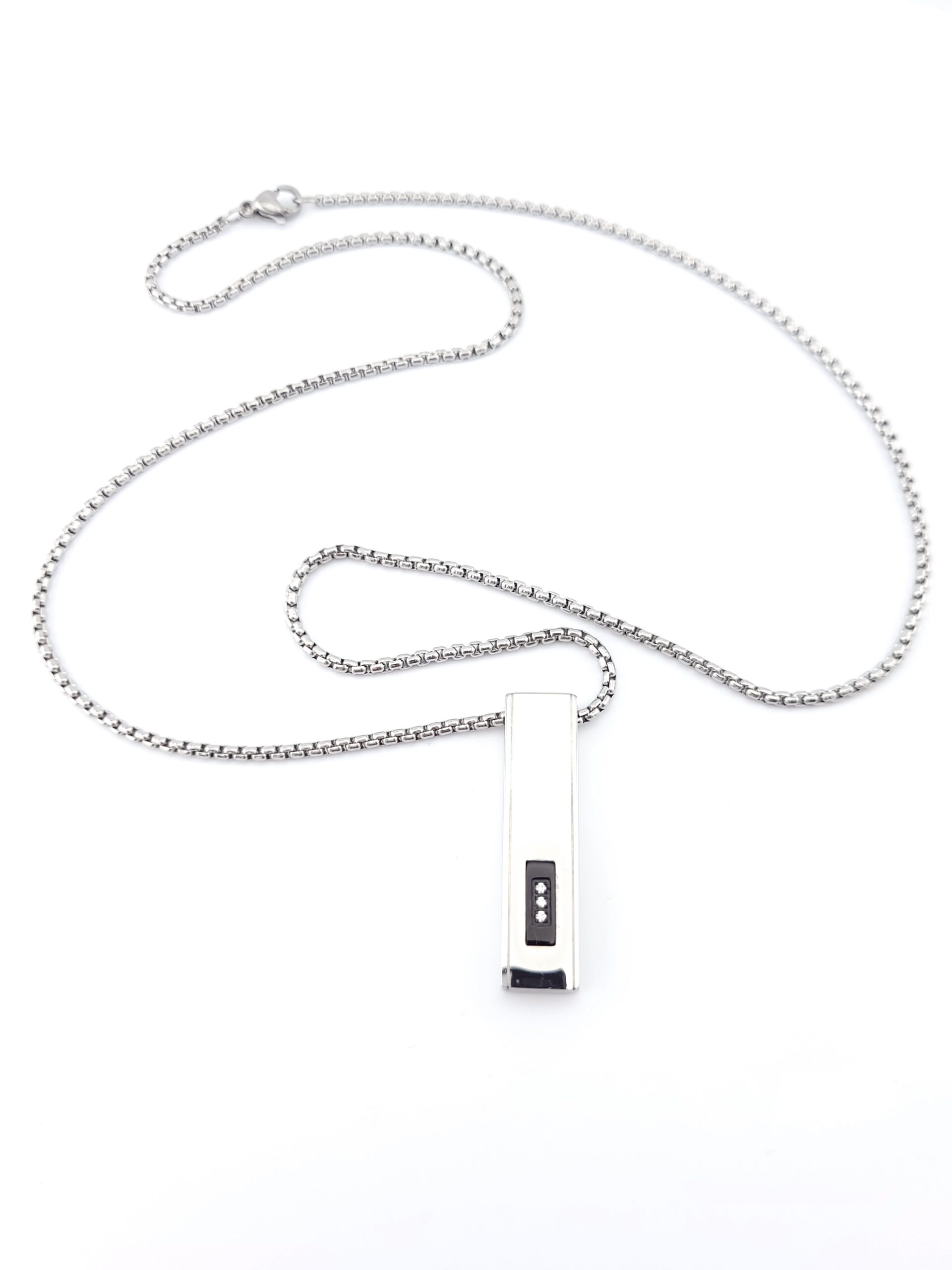 Ανδρικό Δίχρωμο Ατσάλινο Κολιέ, Με Λευκά Ζιργκόν κωδ.105239