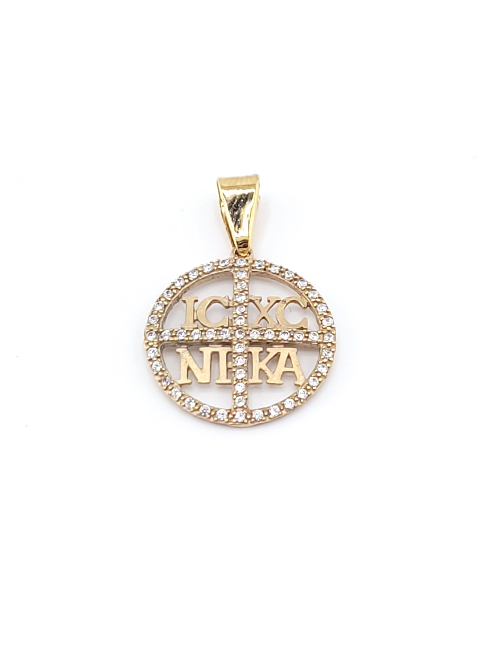 Χρυσό Κρεμαστό Κωνσταντινάτο K14, Με Λευκά Ζιργκόν κωδ.103908